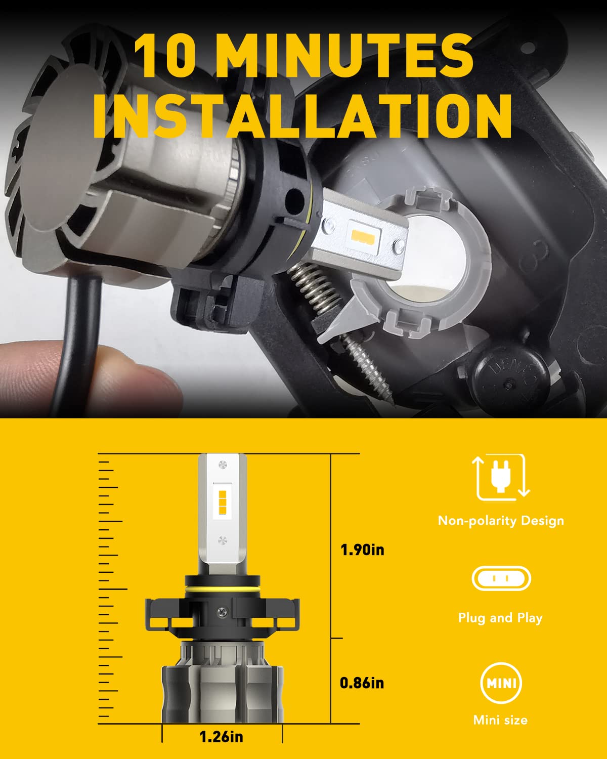 AUXITO 5202 LED Fog Light Bulbs, 3000K Amber Yellow, 6000 Lumen, Plug and Play, Pack of 2
