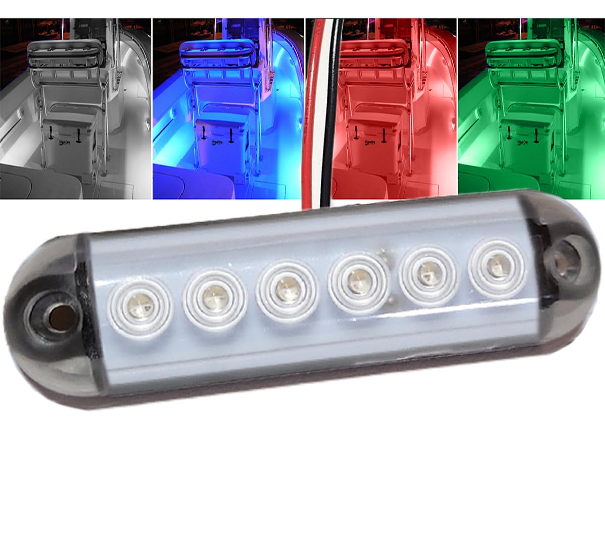 Wave One Marine 4 LED RGBW Surface Mount Courtesy Internal Driver Mount Boat Light | RV Accent | Interior Exterior Deck Transom Cockpit T Top | Waterproof IP67 (4 Round Edge)