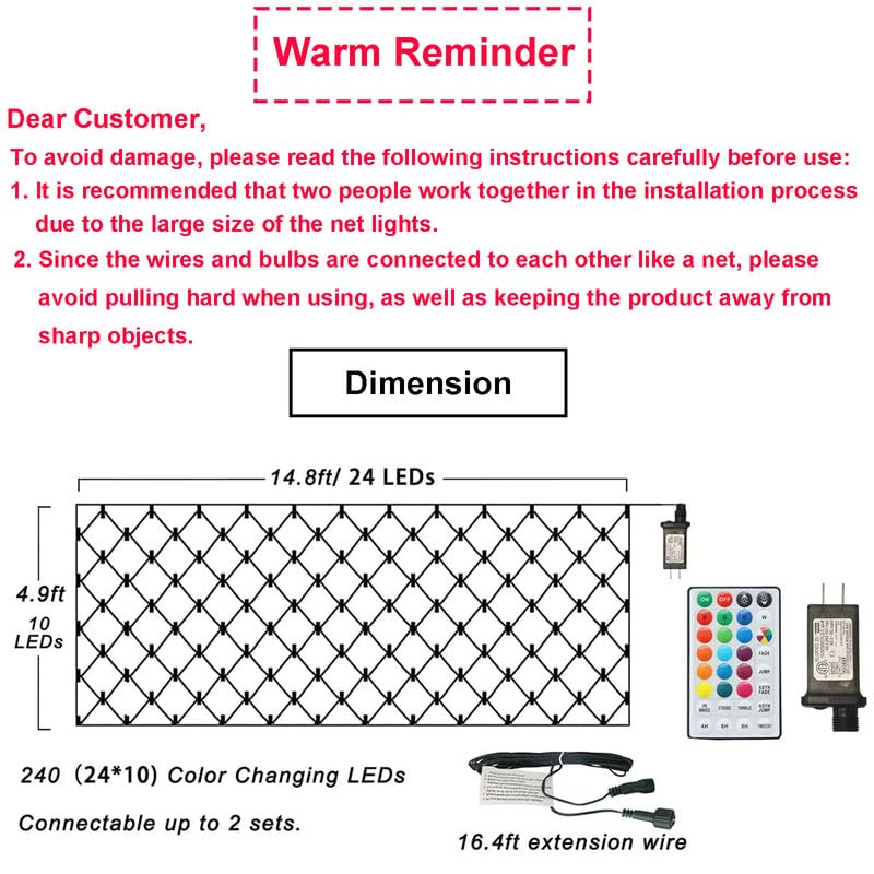 OYCBUZO Christmas Net Lights, 240LED Multicolor Waterproof Mesh String, 14.8ft x 5ft, Model LR-(1-1000) L-SL01