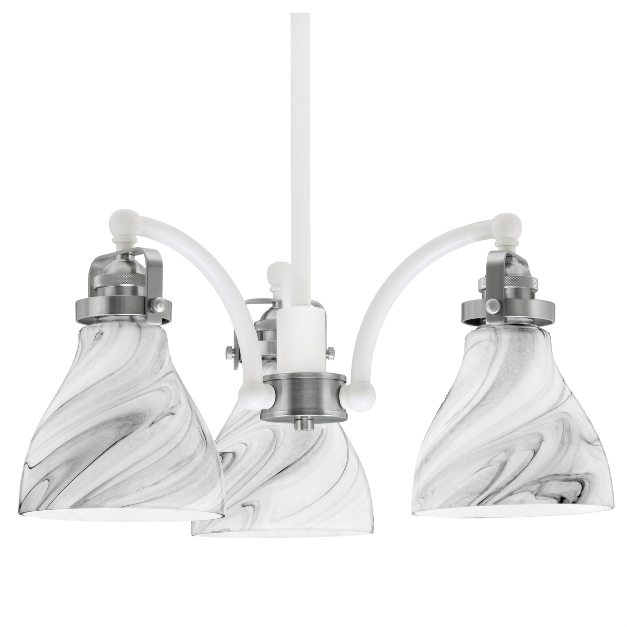 Easton Downlight, 3 Light, Chandelier Shown In White & Brushed Nickel Finish With 6.25&quot; Onyx Swirl Glass