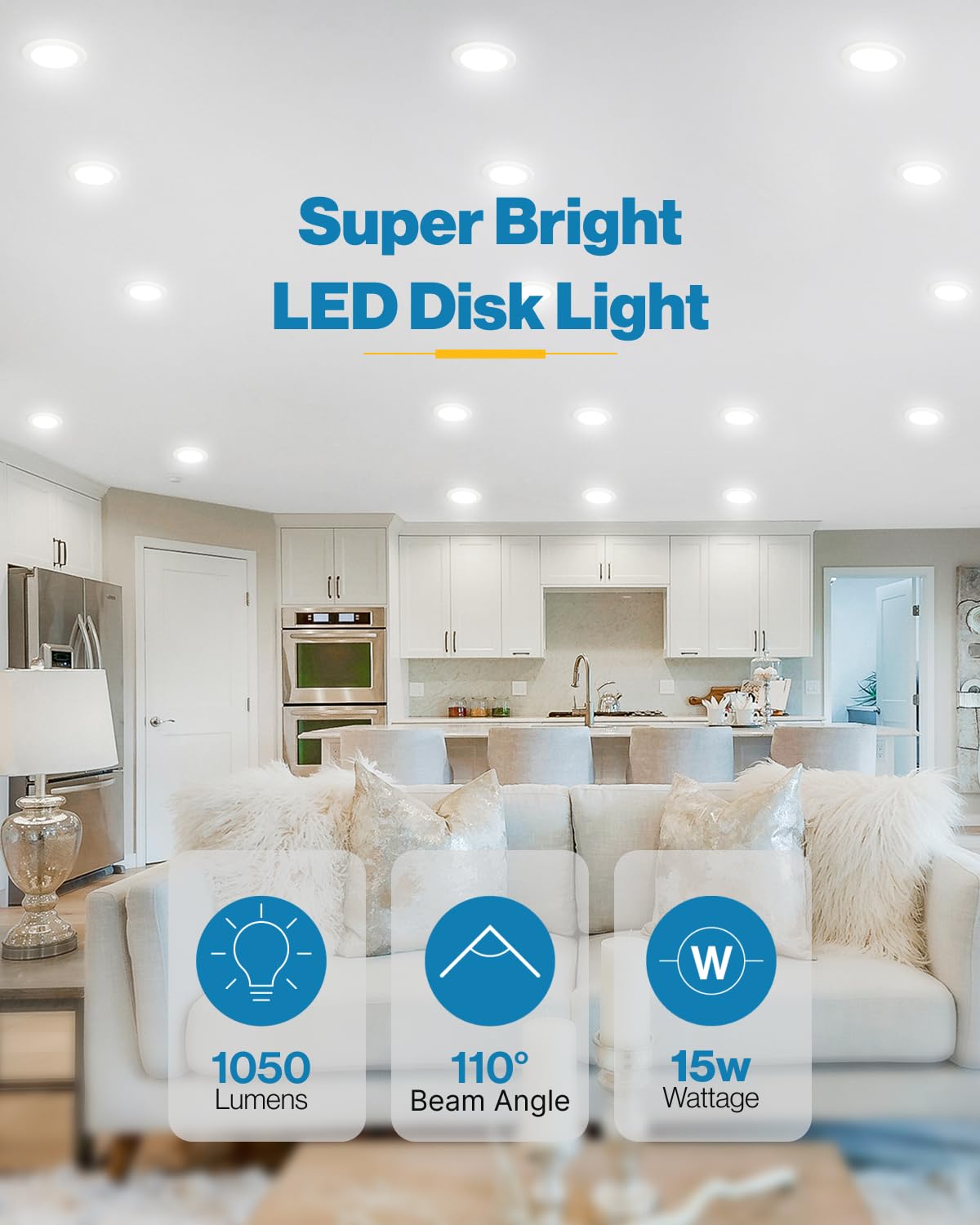 Sunco 6 Pack Led Disc Lights Ceiling 6 Inch, Flush Mount Disk Light, Recessed Can Lighting, 1050 Lm, 15W (75W Equivalent), 4000K