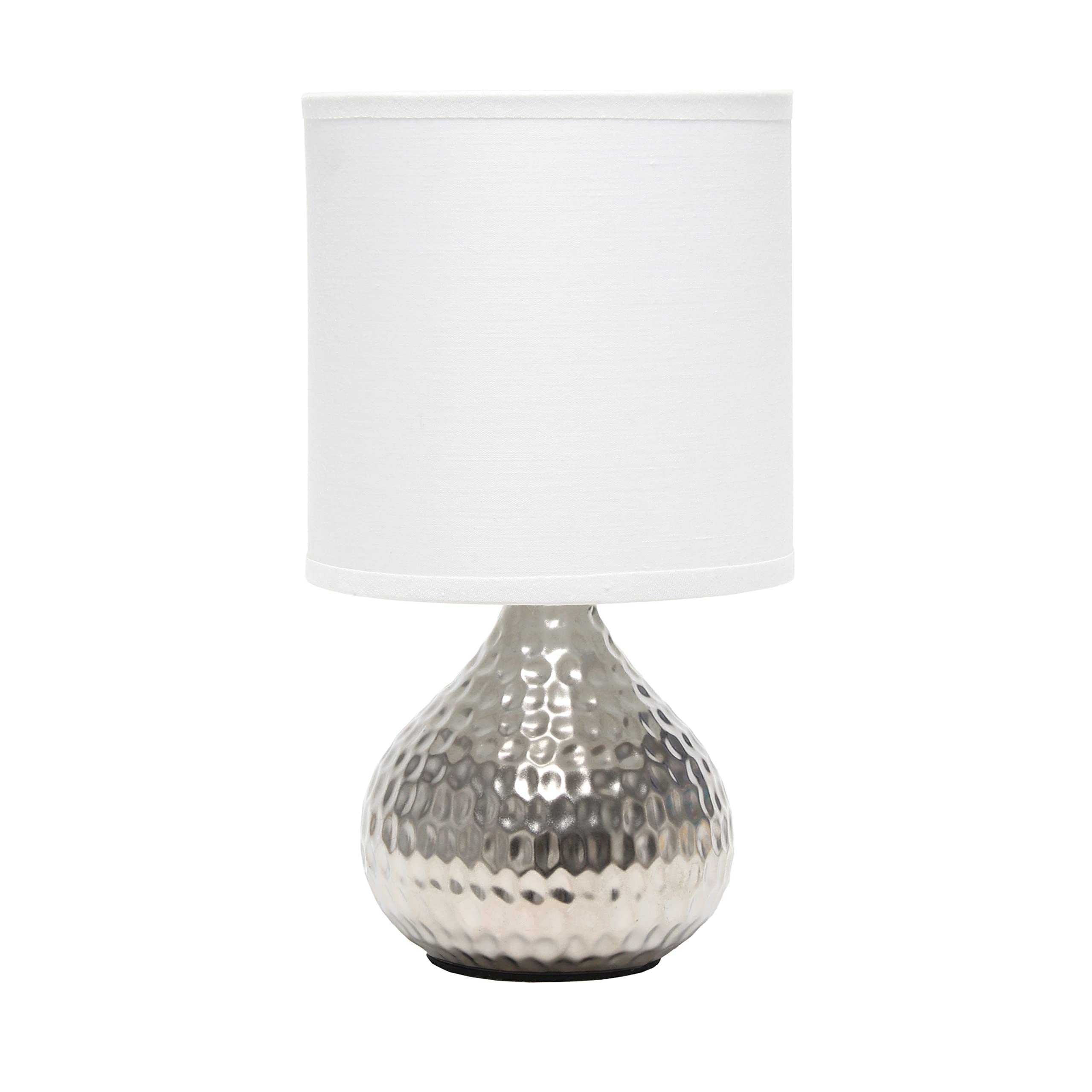 Simple Designs Lt2073-Svw Mini Hammered Texture Silver Drip Table Lamp With White Shade