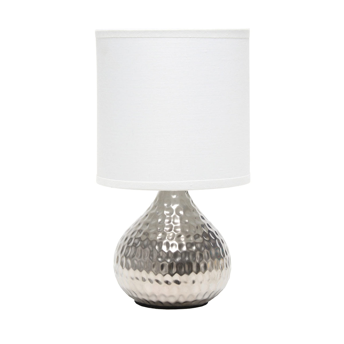 Simple Designs Lt2073-Svw Mini Hammered Texture Silver Drip Table Lamp With White Shade