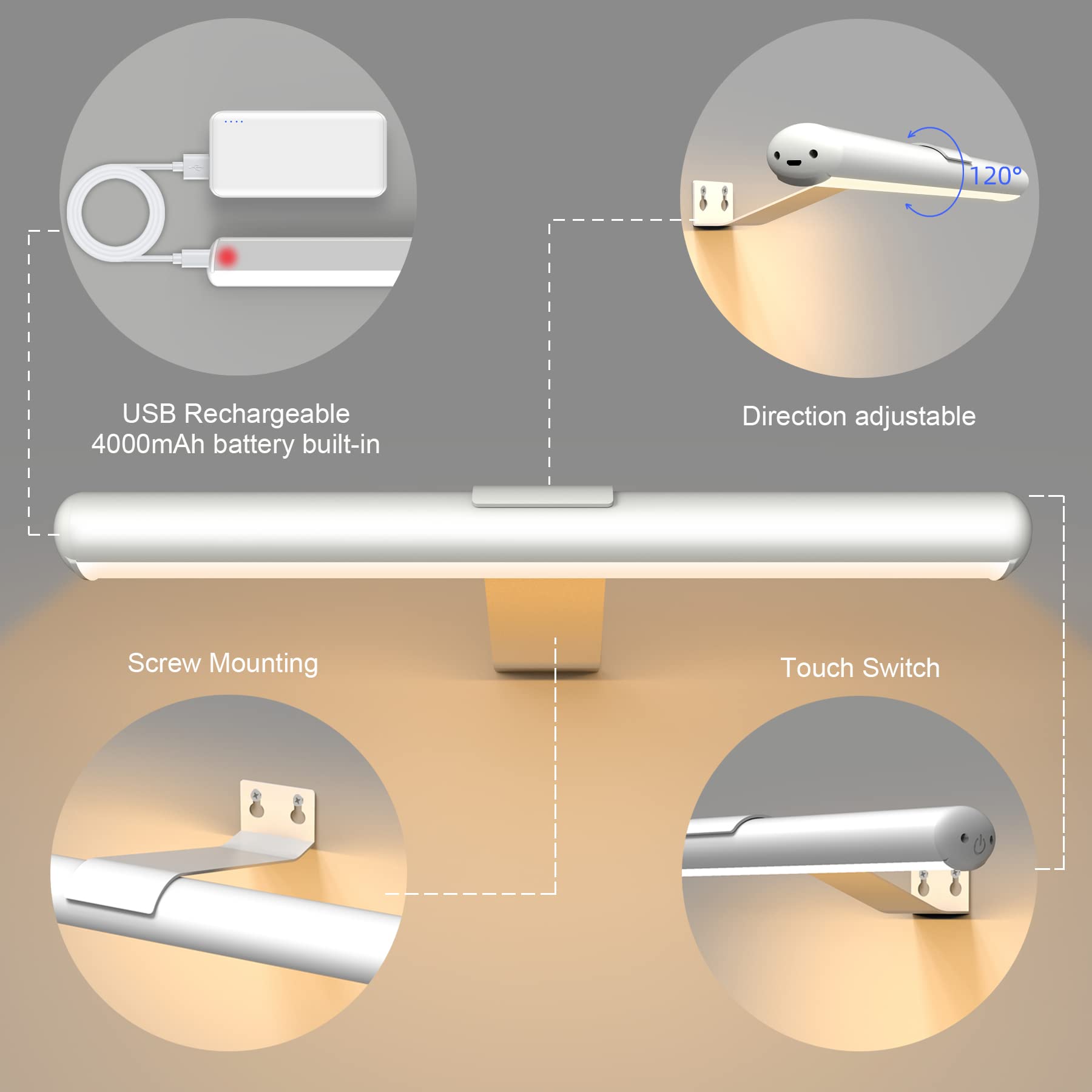 Yaqiihome Wireless Rechargeable Led Picture Light With Remote, Dimmable, Timer, White, 13''