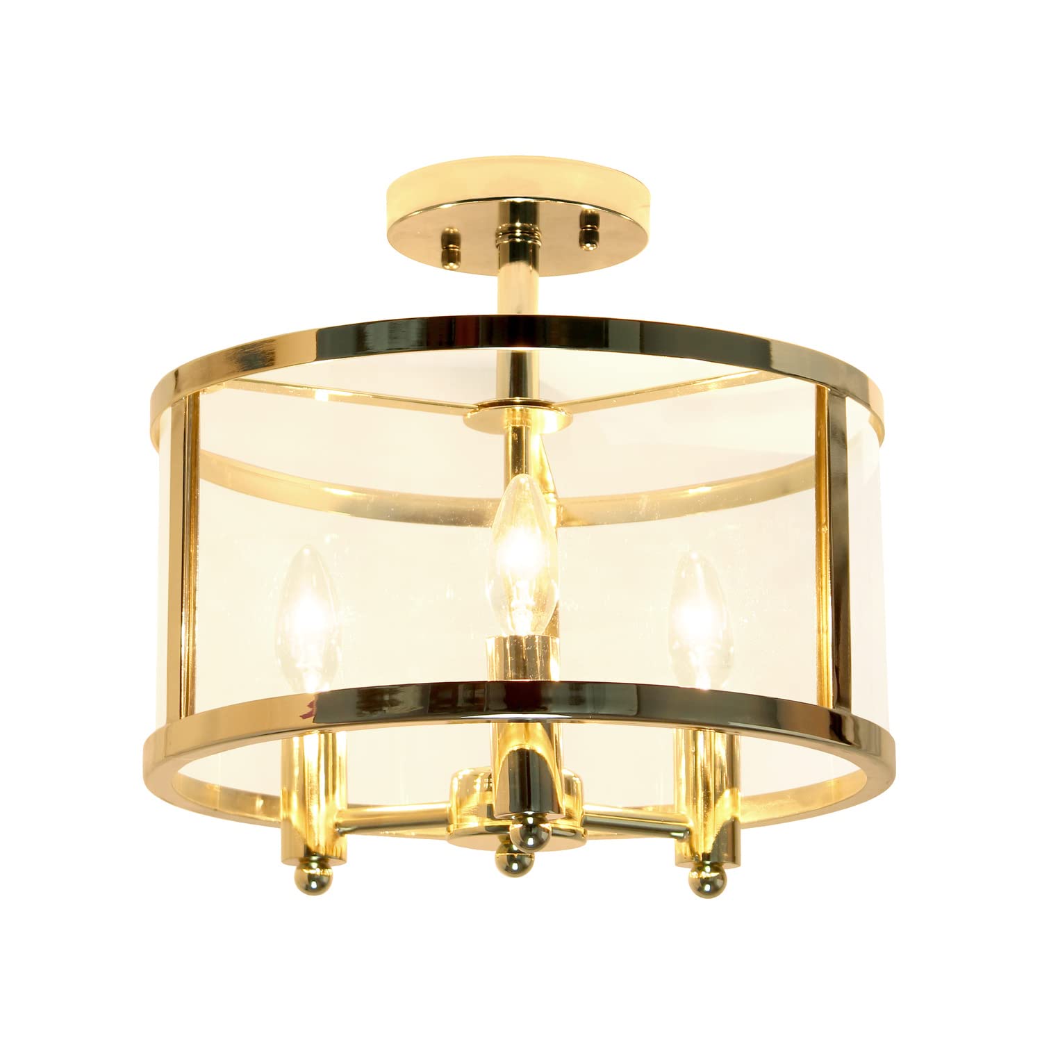 Elegant Designs FM1005-GLD 3-Light Semi-Flushmount Ceiling Light, 13in Gold Glass Shade, Traditional Farmhouse Industrial Style