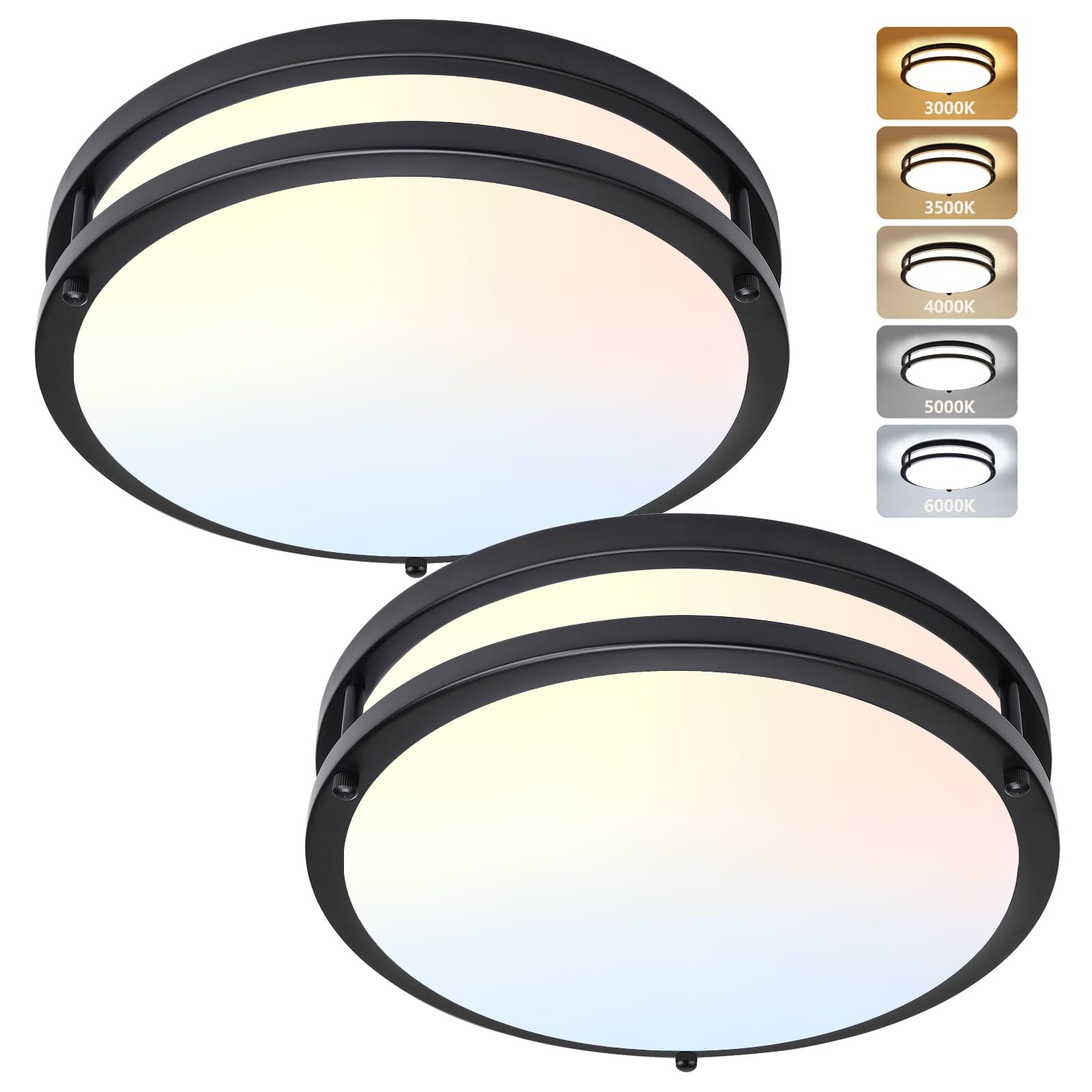AKAARI 13 Inch Flush Mount Ceiling Light - 2 Pack 36W 3000K/3500K/4000K/5000K/6000K Dimmable Led Ceiling Light Fixture for Kitchen Hallway Bedroom Bathroom