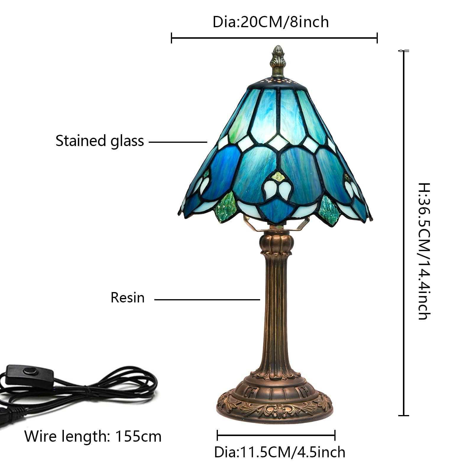 Wecrejoni Tiffany Lamp Bedside Table Lamp-Nightstand,Stained Glass Lamp For Bedroom Dorm Living Kitchen, Aesthetic Cute Home Dec