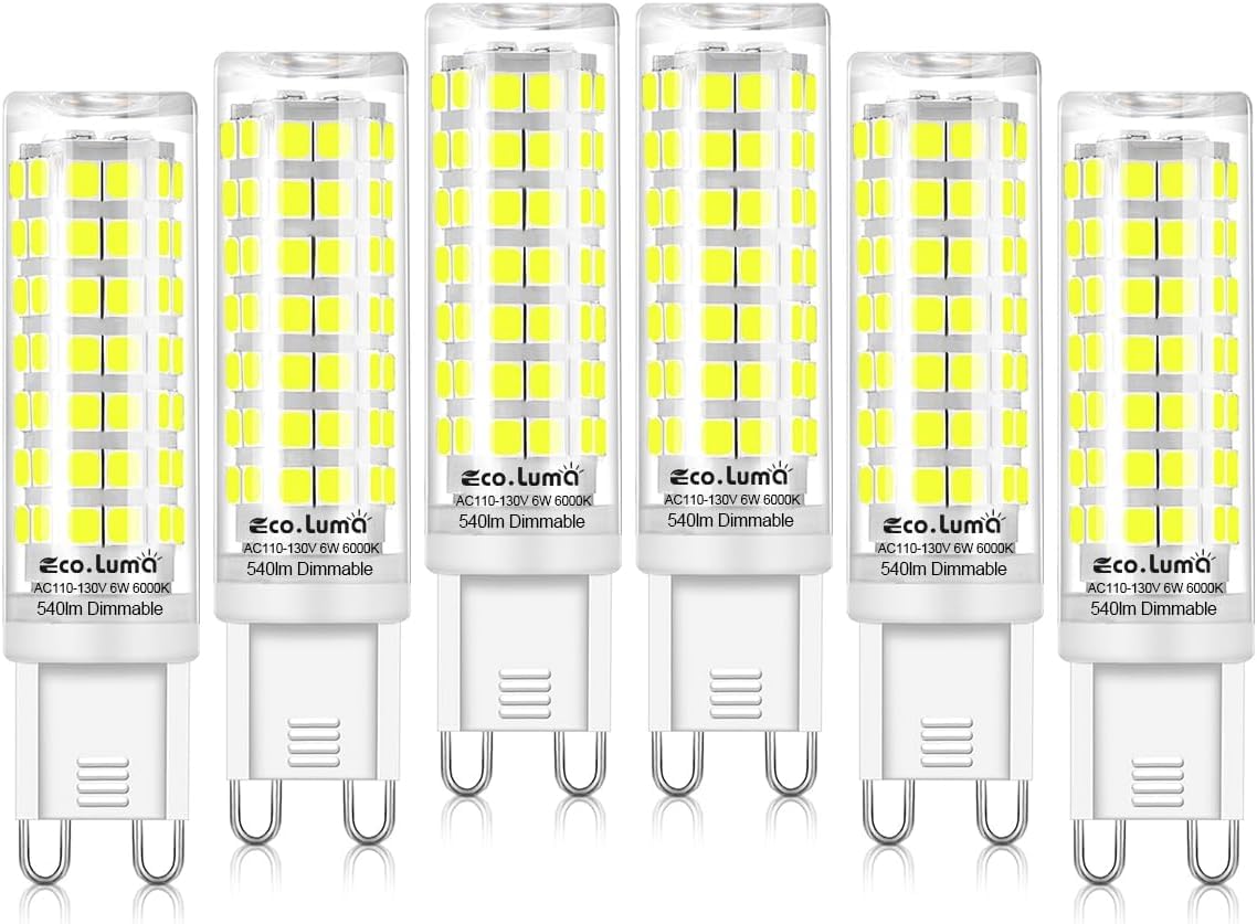 Eco.Luma G9 Led Bulb  50W-60W Equivalent  5000K Cool White Dimmable  Efficient 6W  540 Lumens  G9 Bi-Pin Base T4 Led Light Bulbs For Indoor Lighting Replacement (Cool White  6 Pack)