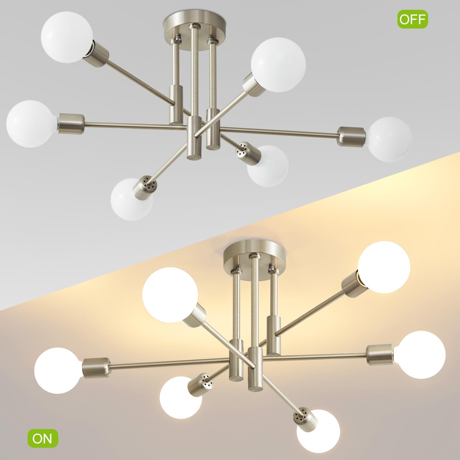 Biewalk Modern Chandelier Ceiling Light Fixture, 6-Light Sputnik Dining Chandeliers 31.18'' Gold And Black Chandelier Over Table
