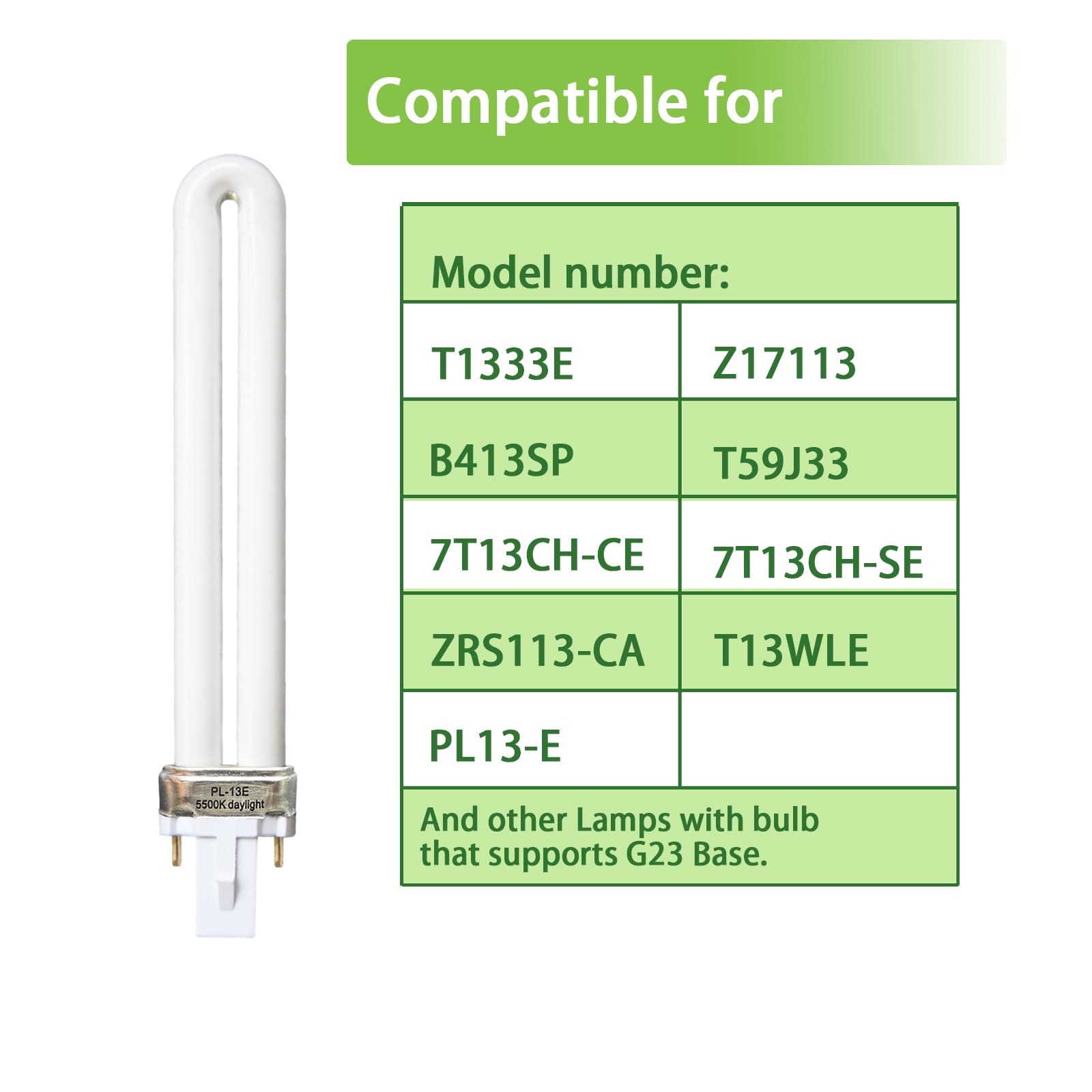 Dameiol PL13-E 13W Compact Fluorescent Light Bulb, 5500K Natural Daylight, G23 Base, 2 Pack