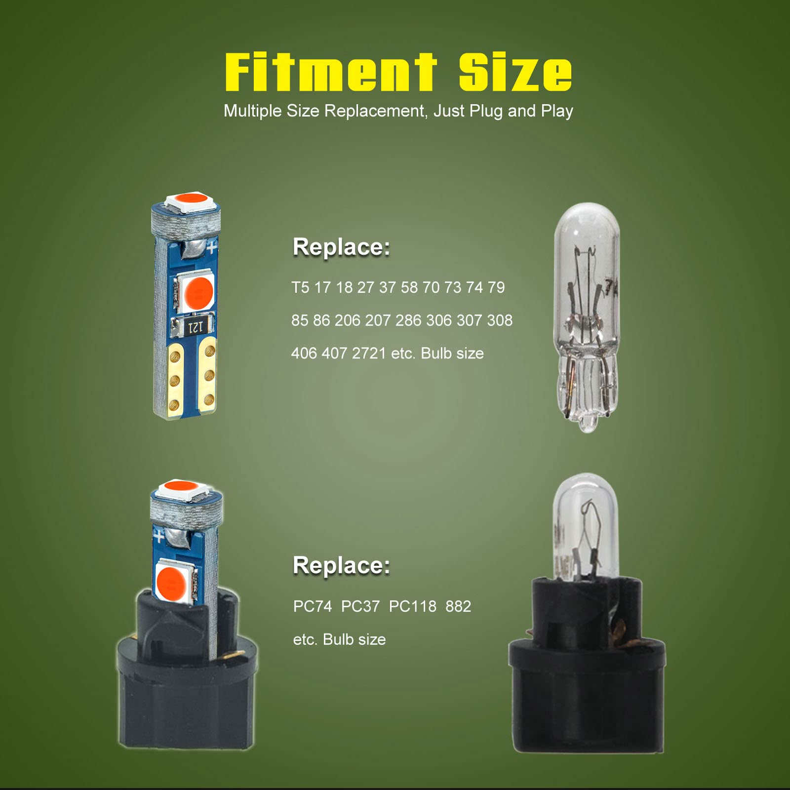 Red T5 Pc74 Pc37 Pc118 T10 Pc168 Pc175 Pc194 Pc194R Pc195 Pc160 Pc161 Instrument Cluster Light Led Bulb Replacement 37 74 73 272