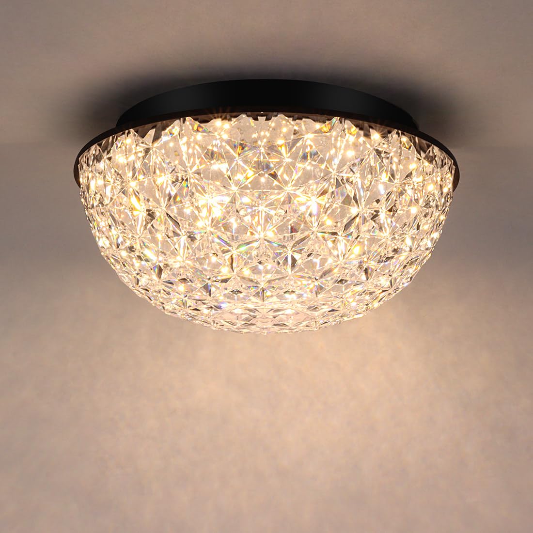 Bekada 12 Modern Crystal Chandelier, Led Flush Mount Ceiling Light Fixture, 3/4/5000K Dimmable Ceiling Lamp For Dining Room, Ent