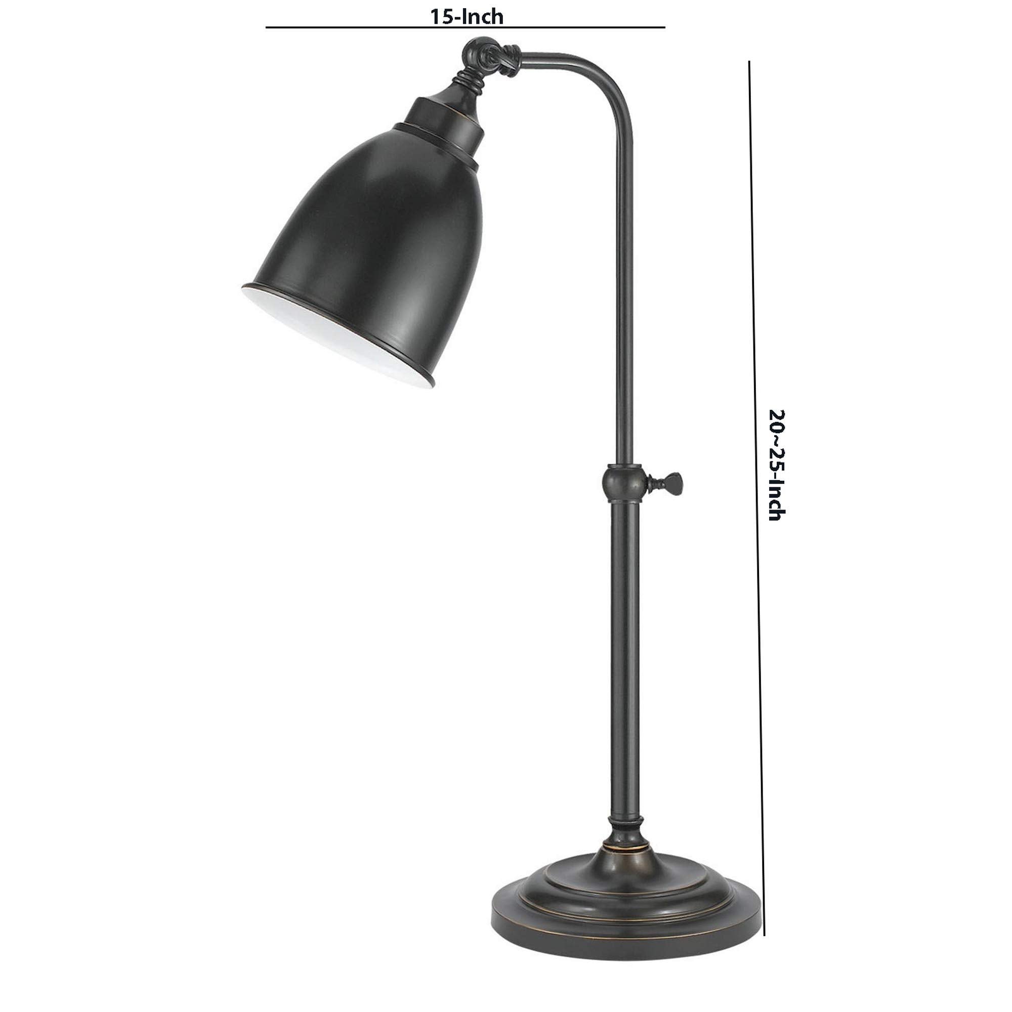 Benjara Metal Round 25&quot; Table Lamp With Adjustable Pole, Dark Bronze