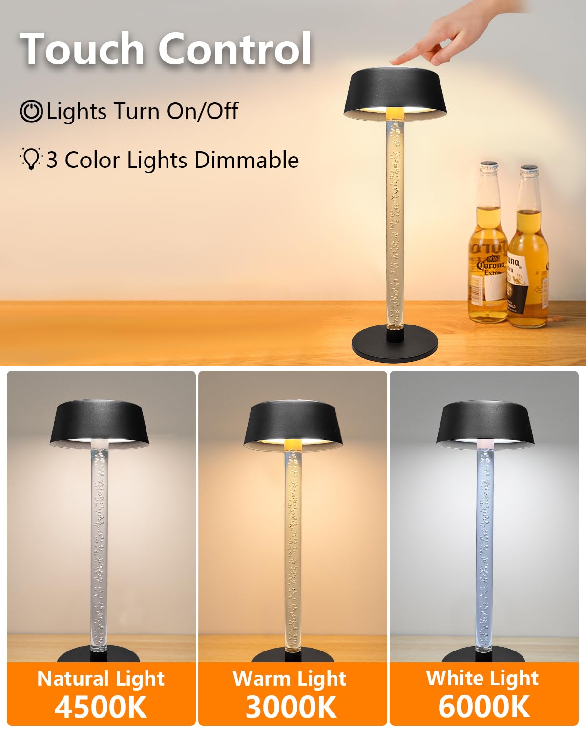 Cordless Table Lamps Set of 2,Lava lamp,Bubble stem,Water Droplet stem,Crystal Effect,5000mAh Battery Operated, 3 Color Stepless