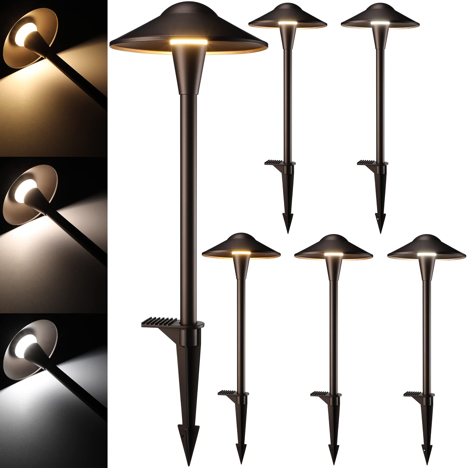 LEONLITE LED Landscape Path Lights, 3CCT 3000K/4000K/5000K, Oil-Rubbed Bronze, Model 95166, Pack of 6