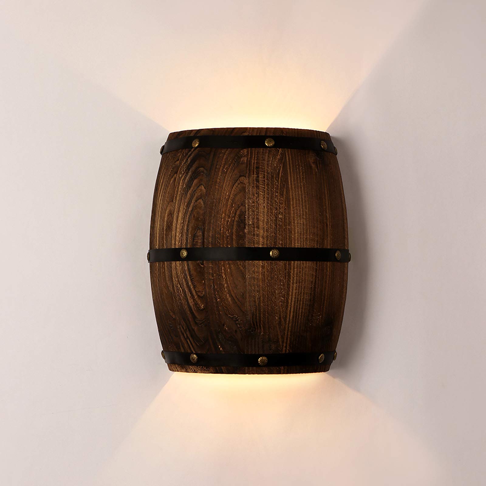 Newrays Antique Wood Wine Barrel Wall Sconce Lighting Fixture Up and Down Indoor Wall Lamp for Bar Area Steampunk Theme