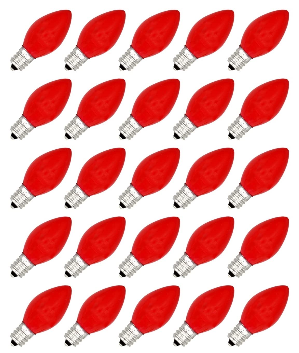 Creative Hobbies Pack Of 25 C7 Led Red Replacement Light Bulbs, 0.7W Ceramic Led Vintage Light Bulbs For C7 Outdoor String Light