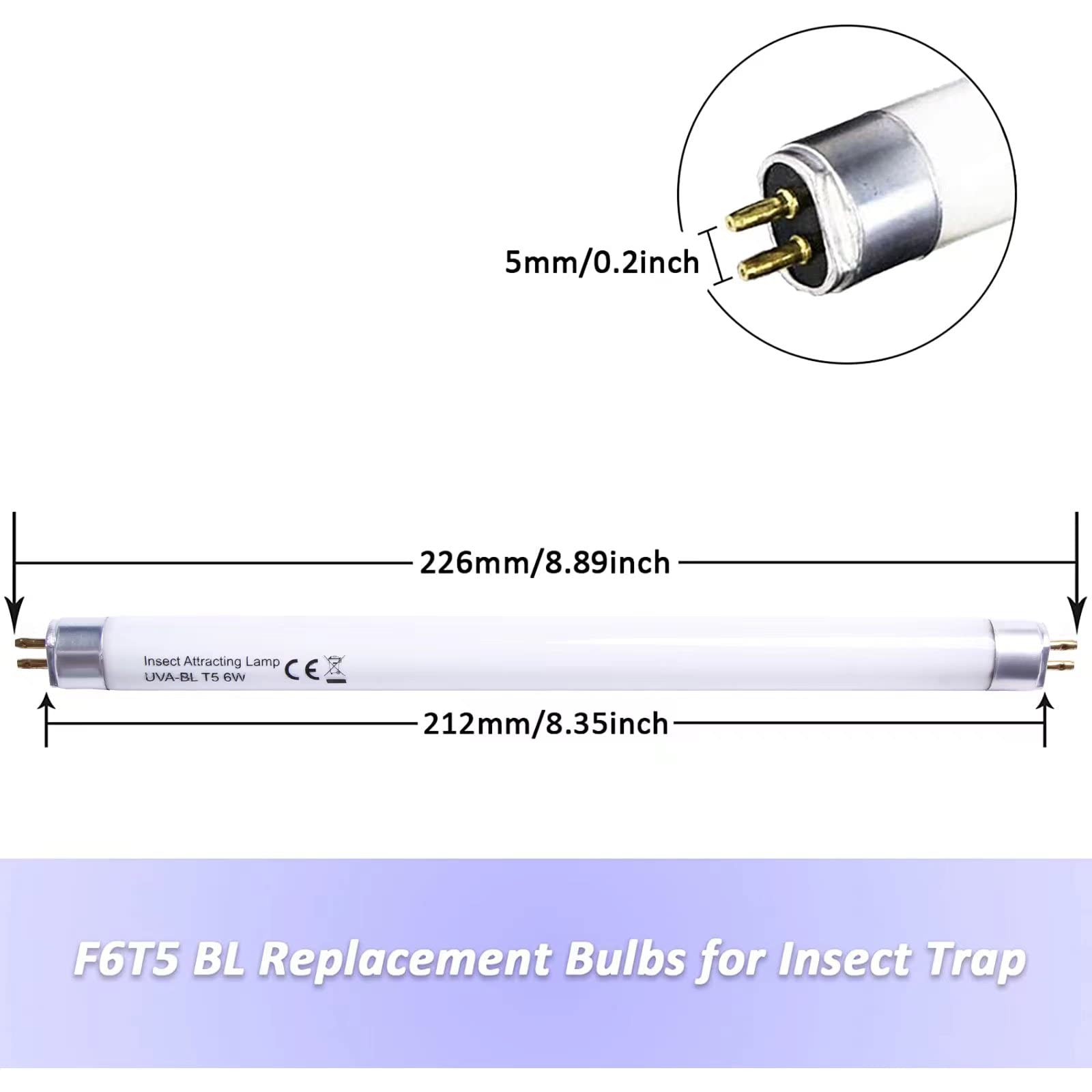 Celiwace 6W T5 Replacement Bulb Fluorescent Light Tube F6T5/BL 9 Inches White for DynaTrap DT2000XL, DT2000XLP