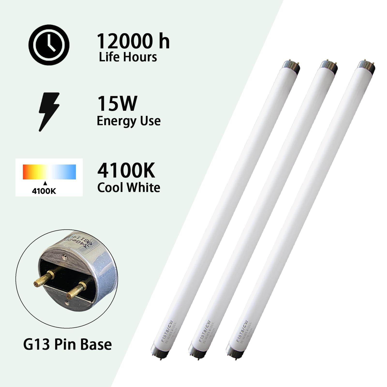 F15T8-Cw 15 Watt Cool White,18'' T8 Rv Fluorescent Linear Tube Lamp,Replacement Bulb For Philips Alto Eco Ge Staco Light Fixture
