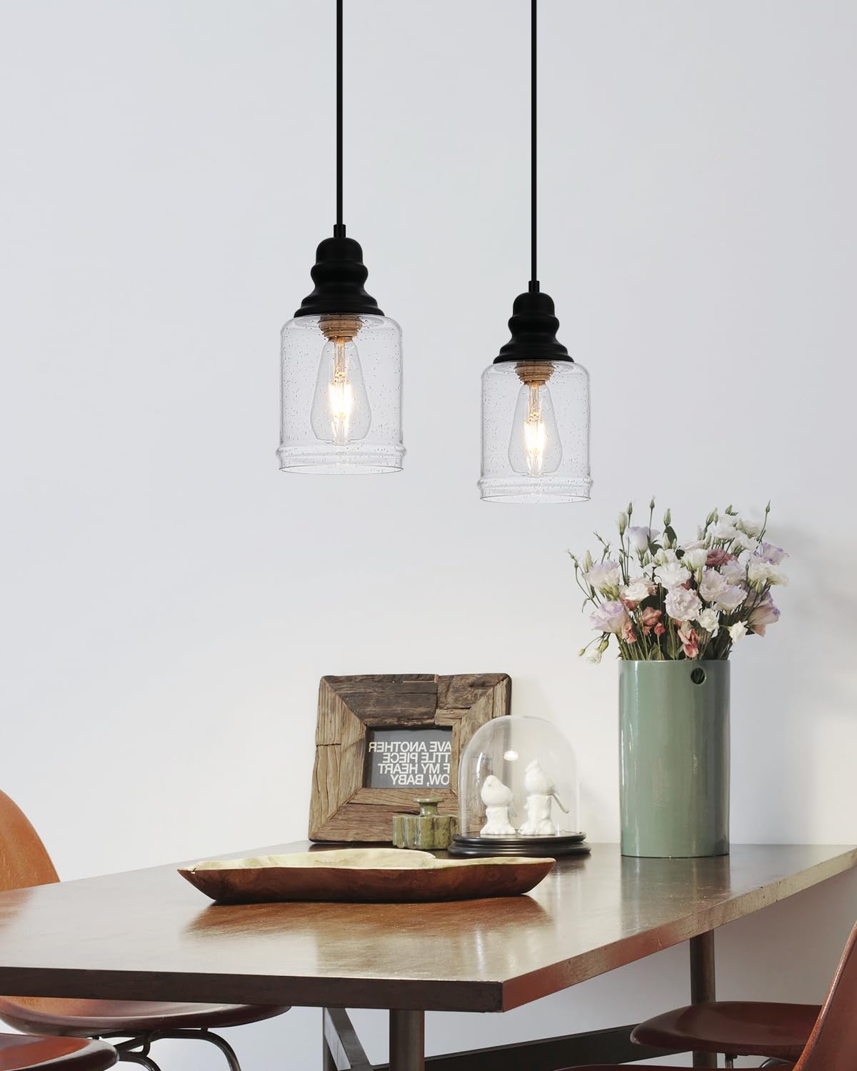 Wilon Modern Glass Pendant Lights For Kitchen Island, 6.29'' Mini Pandent Light Fixture With Seeded Glass Shade Black Farmhouse