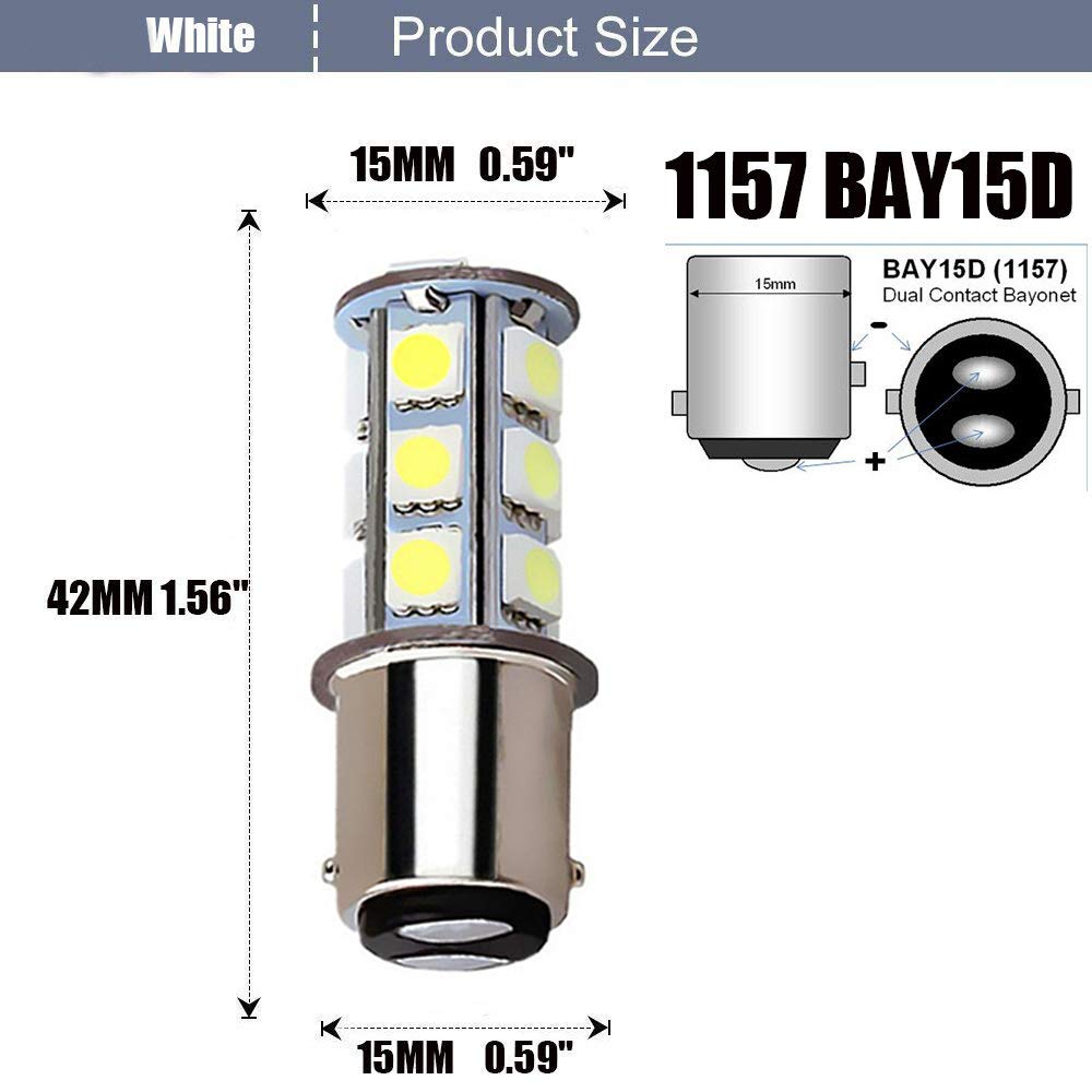 BlyilyB 10-Pack LED Bulbs 1157 6500K White 18-SMD Replacement Lamps for RV Camper Trailer Lighting