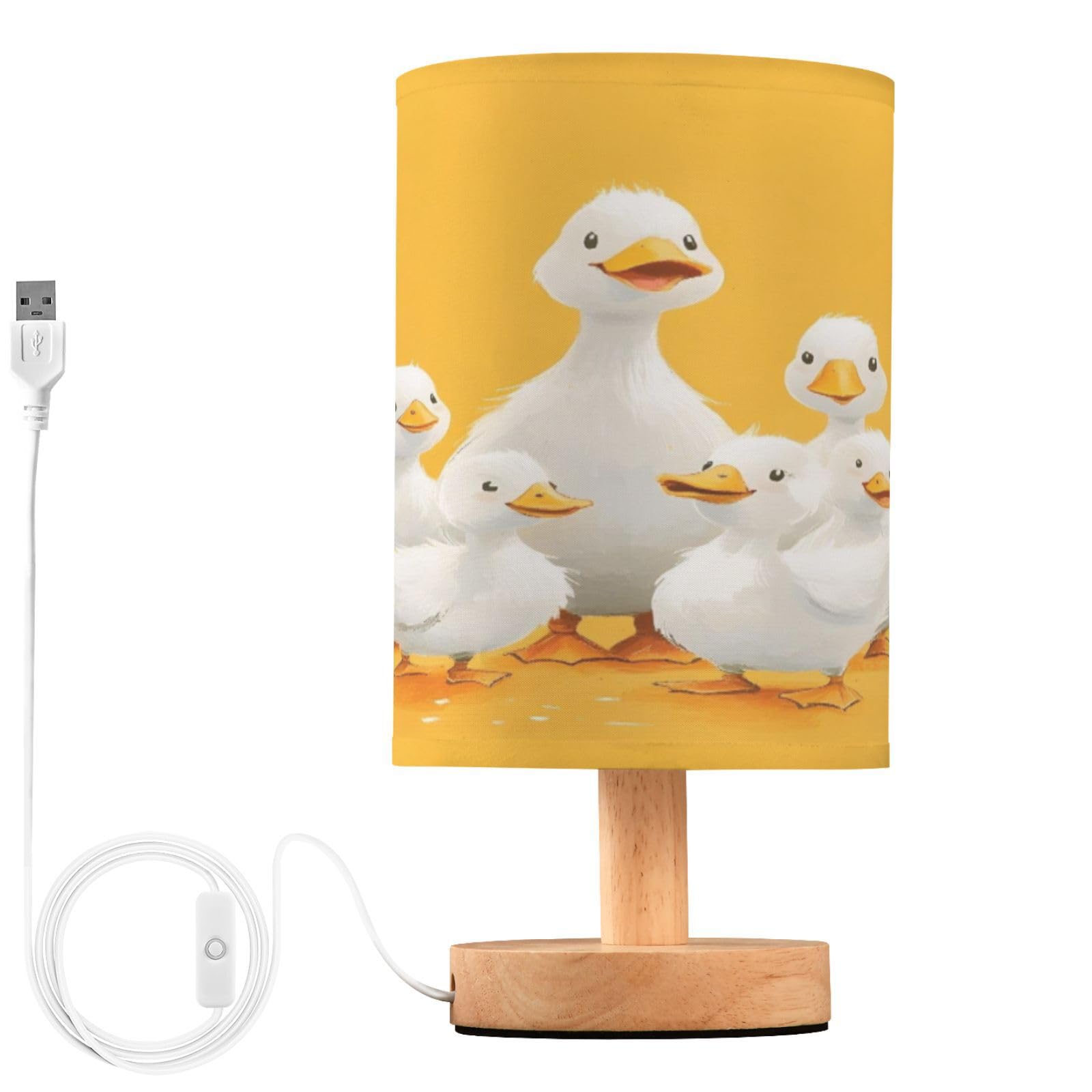 ALAZA White Duck Yellow Decor Bedside Table Lamp with USB Port for Bedroom Nightstand Office Desk LED Bulb Included