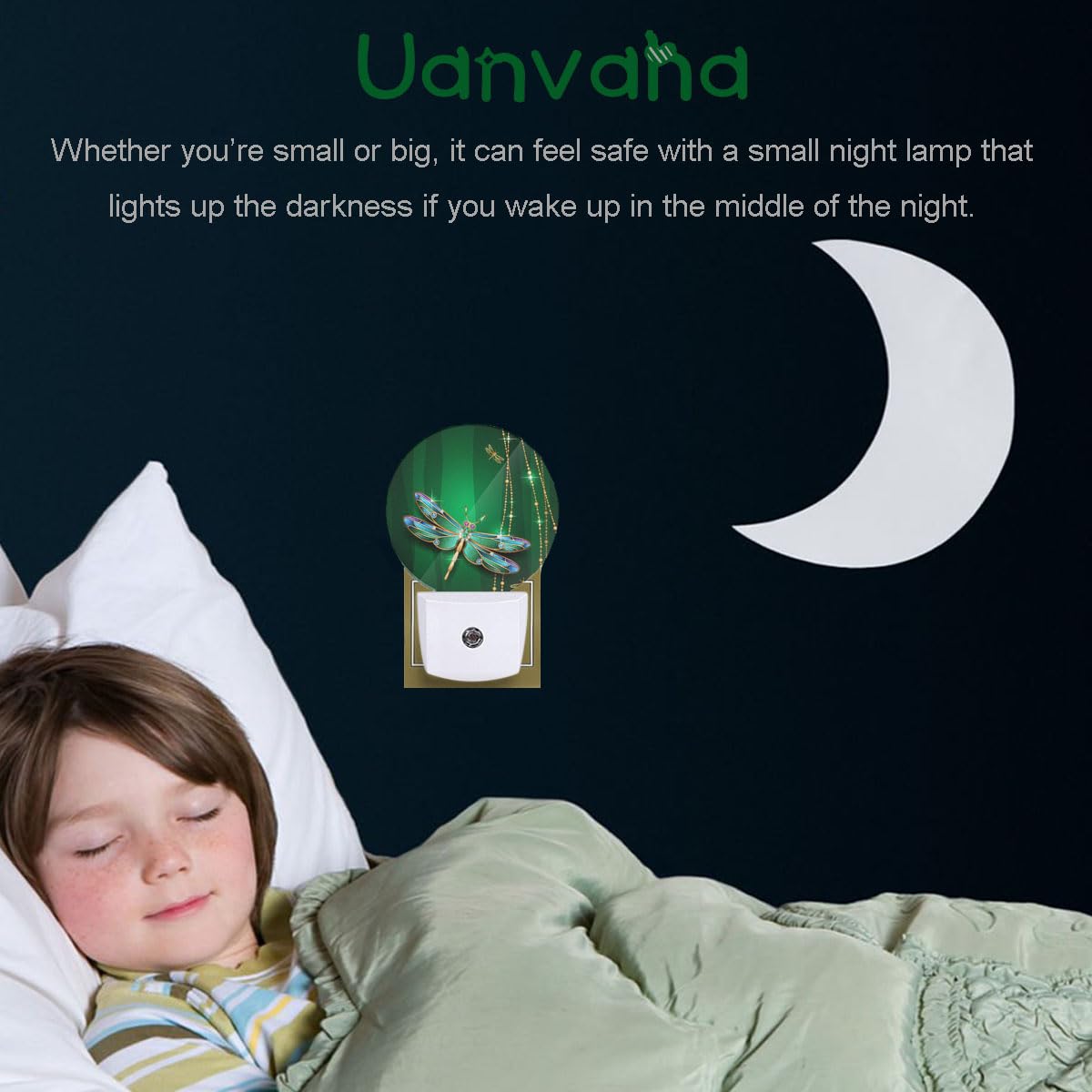 Uanvaha Dragonfly Night Light Glass Dragonfly Wings Green Night Lights Plug Into Wall For Boys Girls, Led Lamp For Stairway/Hall