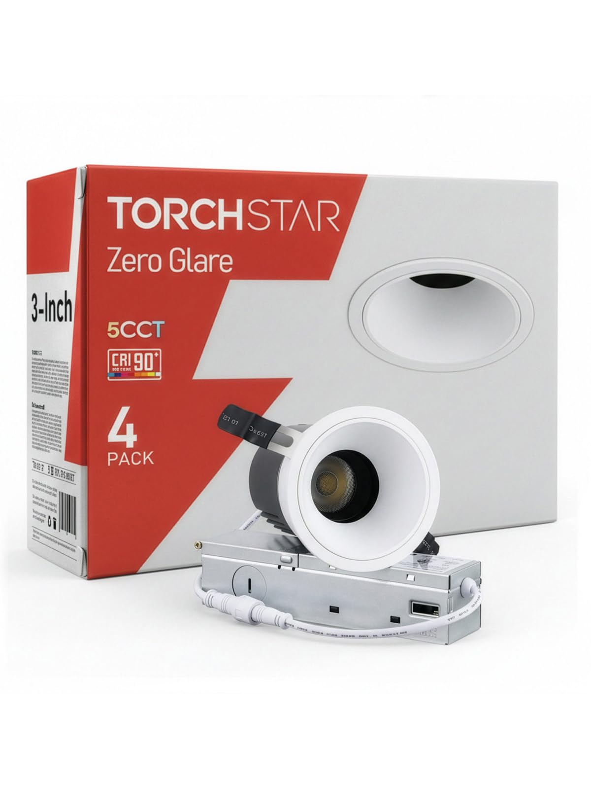 TORCHSTAR 3 Inch 5CCT Anti Glare LED Recessed Lights with J-Box  Deep Recessed Zero Glare Canless Downlight  Ultra-Slim Trim Gimbal Ceiling Light  2700-5000K  Ultra Narrow Frame  ETL FCC  Pack of 4
