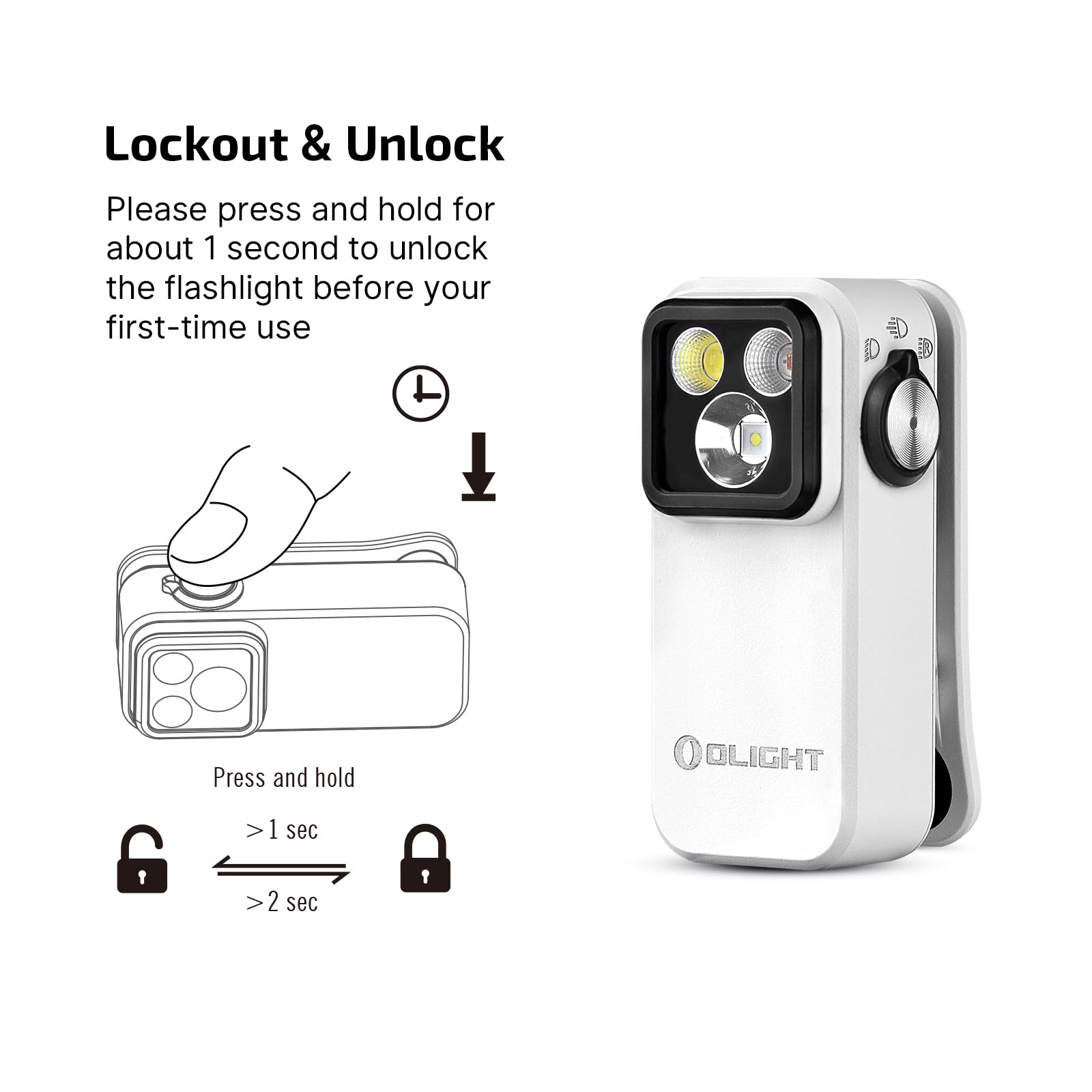 OLIGHT Oclip Pro Flashlight, 500 Lumens, Rechargeable, Type-C Charging, Magnetic, White, Model OCLIPPRO-WH-300000