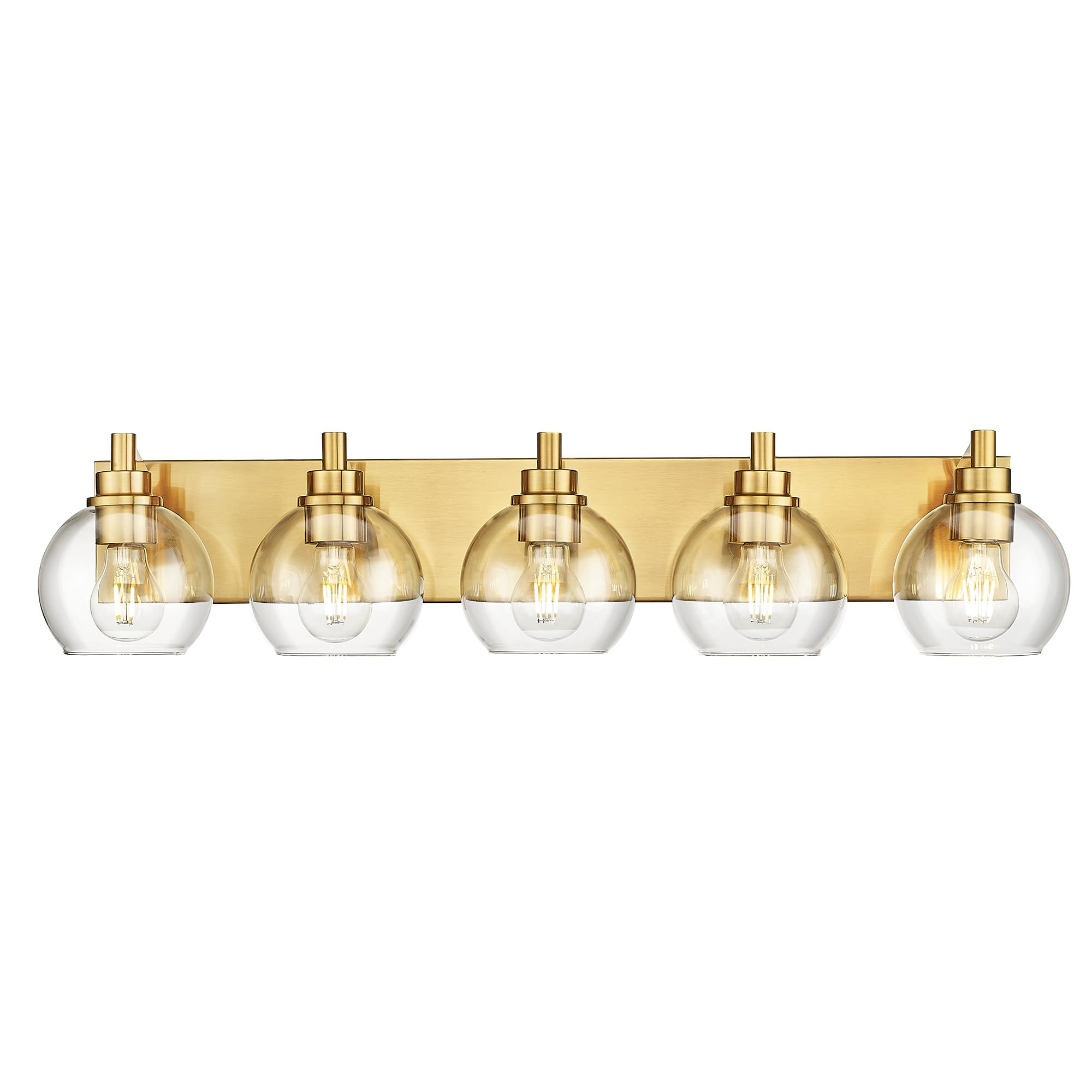 Metwet Bathroom Light Fixtures, 5 Light Brushed Gold Vanity Light, 32 Inch Modern Wall Sconces With Globe Clear Glass Shade, Van