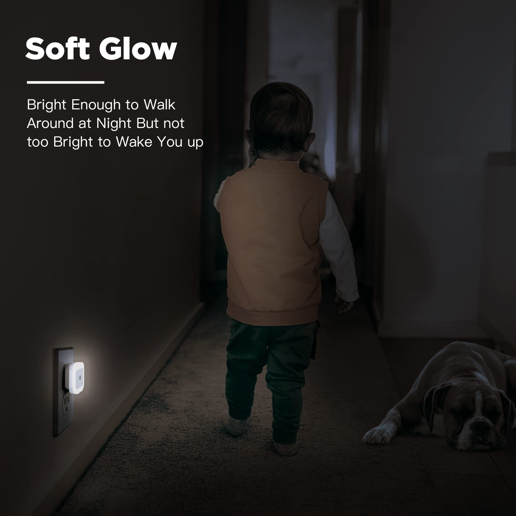 Sycees Plug-In Led Night Light With Dusk To Dawn Sensor For Hallway, Stairs, Bathroom, Kitchen, Bedroom, Nursery, Kids Room, Day