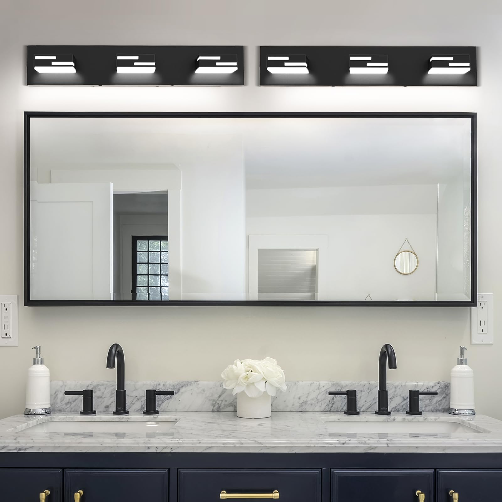 Lkhf Led Modern Bathroom Vanity Light Fixtures 3-Light 5Cct Dimmable Matte Black Vanity Lights For Bathroom Lighting Fixtures Over Mirror  With 350?Rotatable Acrylic Heads  22-Inch