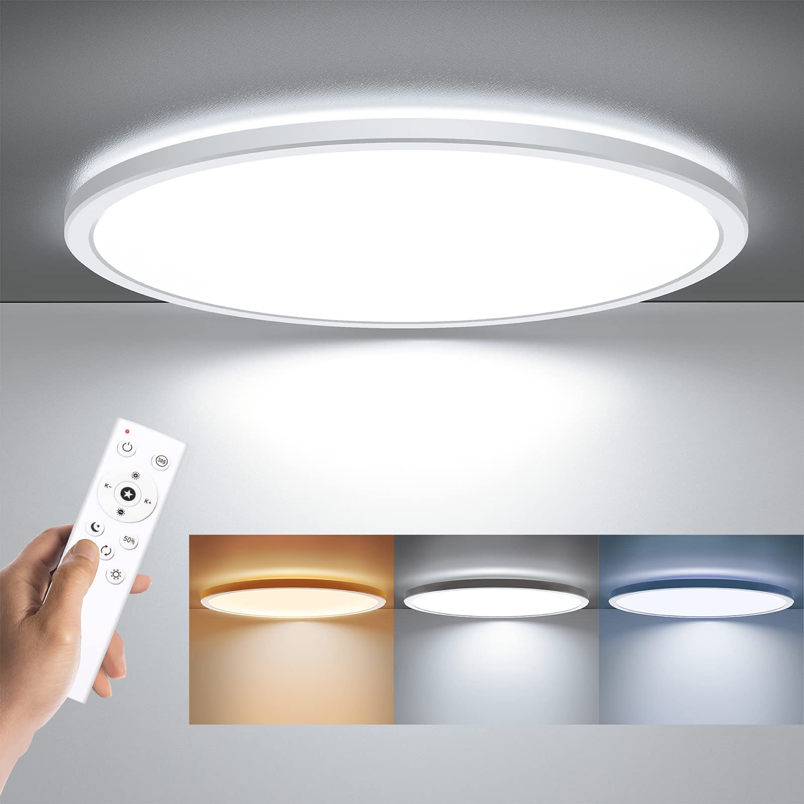BLNAN LED Flush Mount Ceiling Light with Remote Control, 15.4 Inch 36W 3000K-6500K Dimmable Ultra Thin Low Profile Wired Ceiling