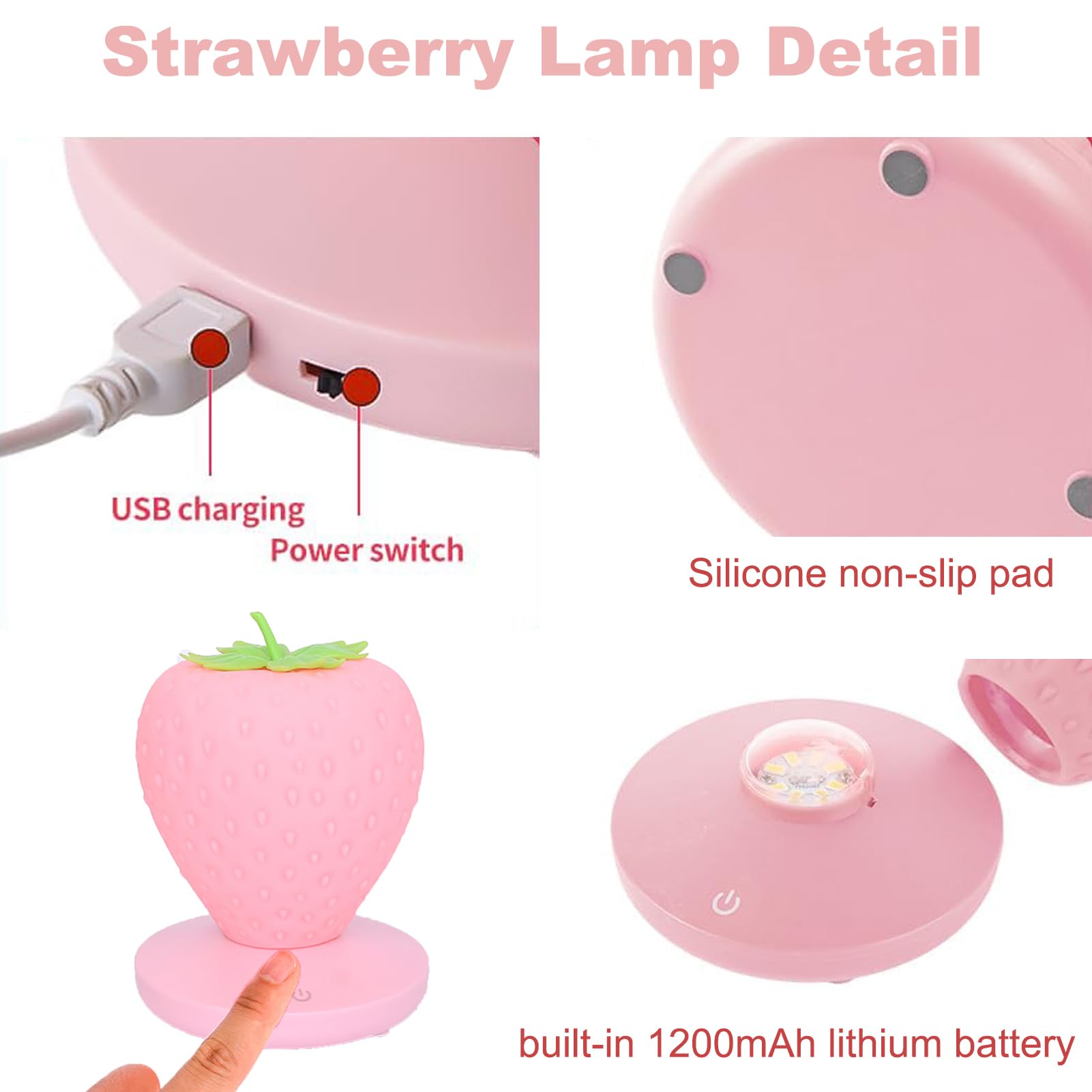 Liftatapa Strawberry Night Light  Cute Silicone Strawberry Lamp  Led Cute Night Light Decor  Usb Rechargeable Bedside Color Changing Lamp  3 Modes Touch Lighting For Birthday  Christmas
