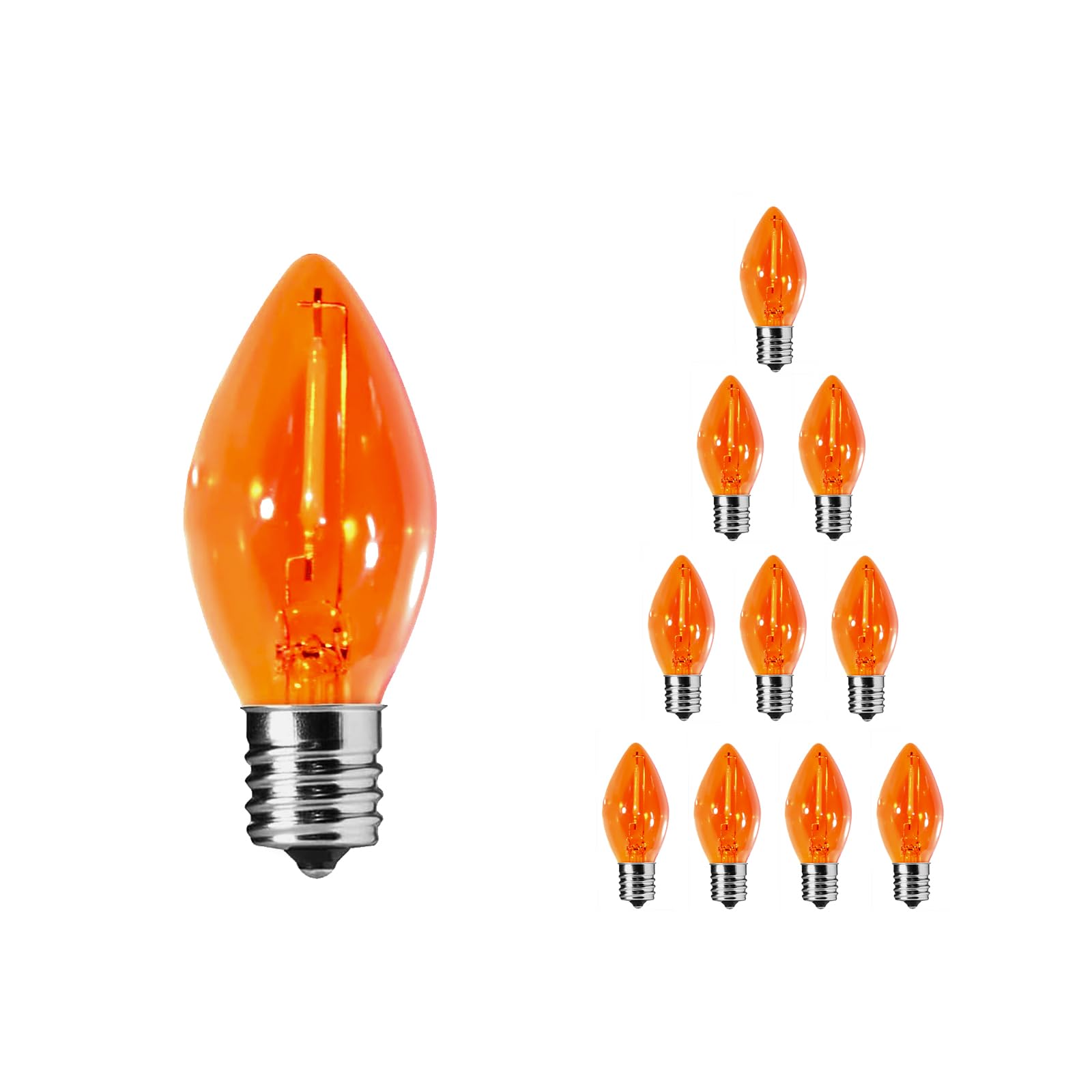 Chyparty 10 Pack C7 Replacement Bulbs, Orange Led Halloween Light Bulbs For Christmas Outdoor String Lights, Patio, Wedding, Hol