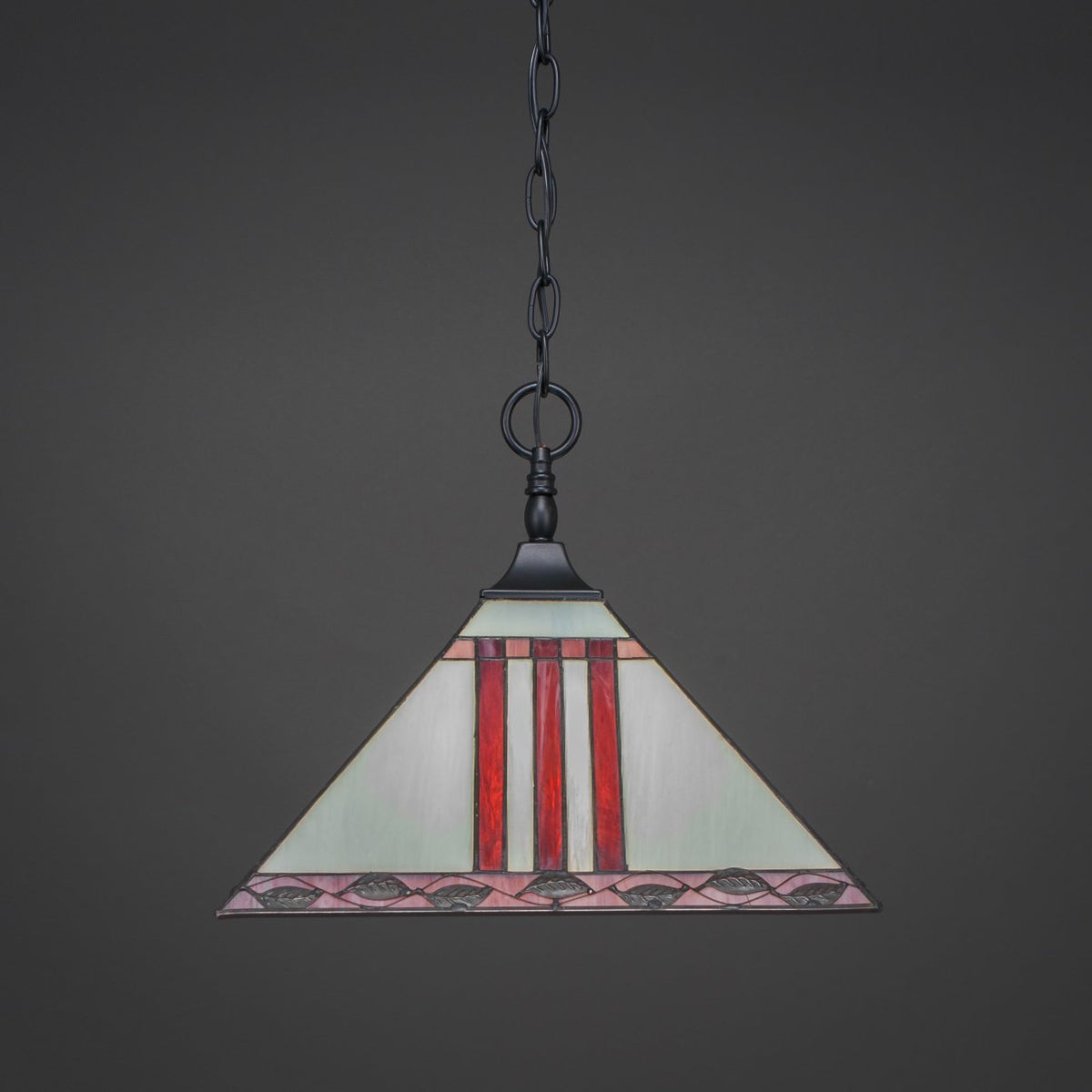 Toltec Lighting 12-Mb-958 Chain Hung Pendant With Square Fitter With 14&quot; Purple And Metal Leaf Tiffany Glass, Matte Black Finish