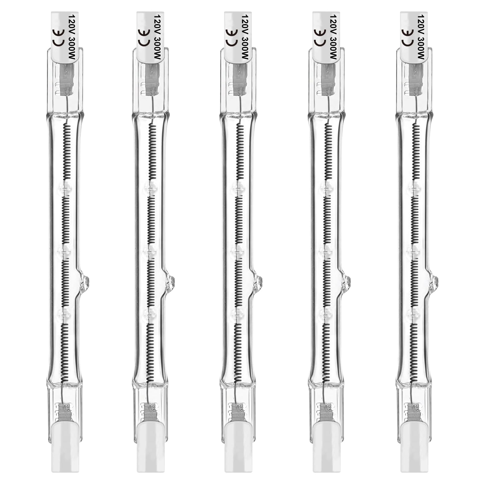 Jaenmsa R7S Halogen Light Bulbs 300W 120V,5 Pcs J Type T3 Halogen Work Light Bulbs R7S 118mm,Double Ended Halogen Bulb for Work,Security,Landscape Lights,Floor Lamps,Dimmable,Warm White 2700K,4.6 Inch