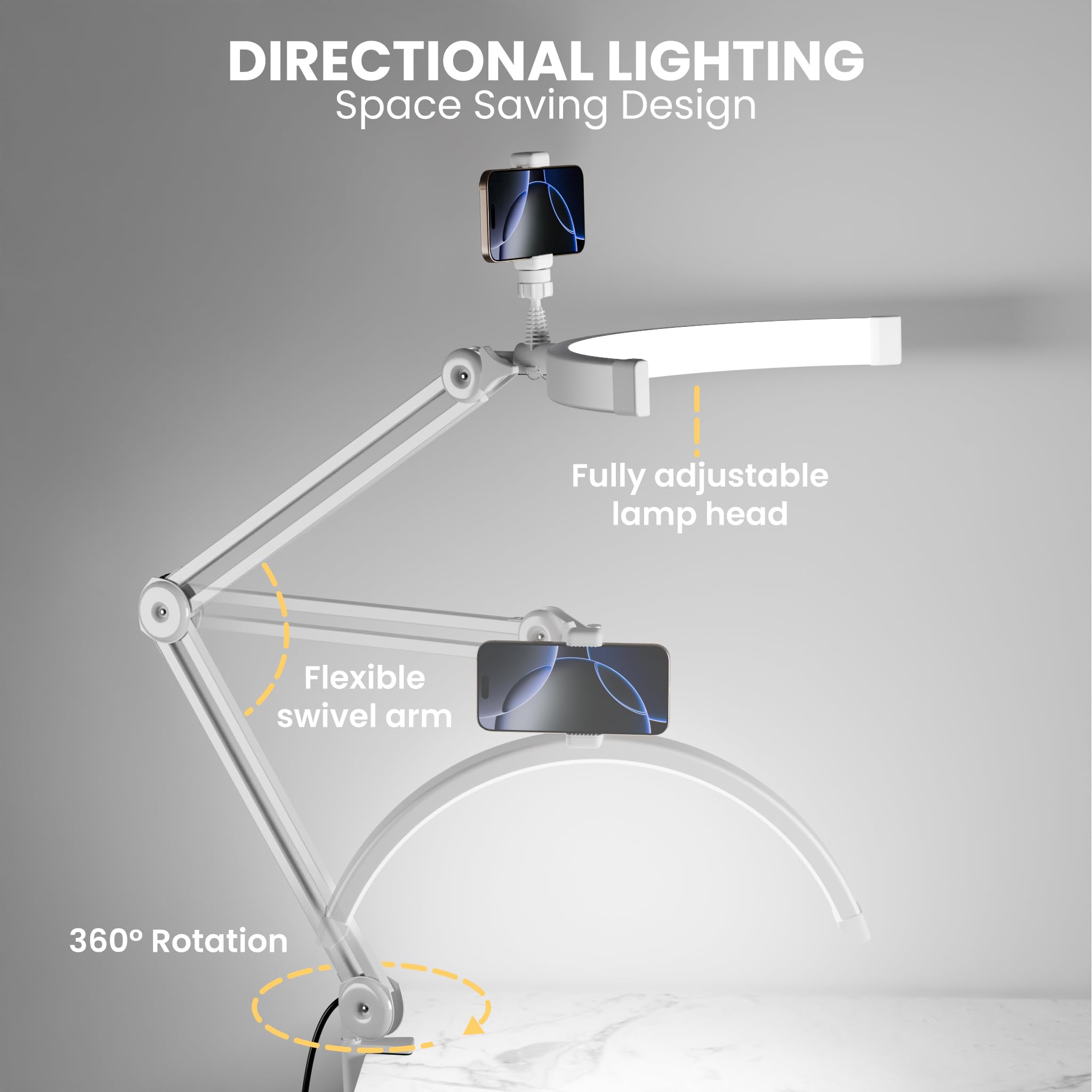 Gelpal 3000 Lm Adjustable Led Half Moon Light With Clamp & Task Lamp - Bright  Dimmable Lighting For Office  Crafts  Nails &Salon  Remote Control (Cct White)