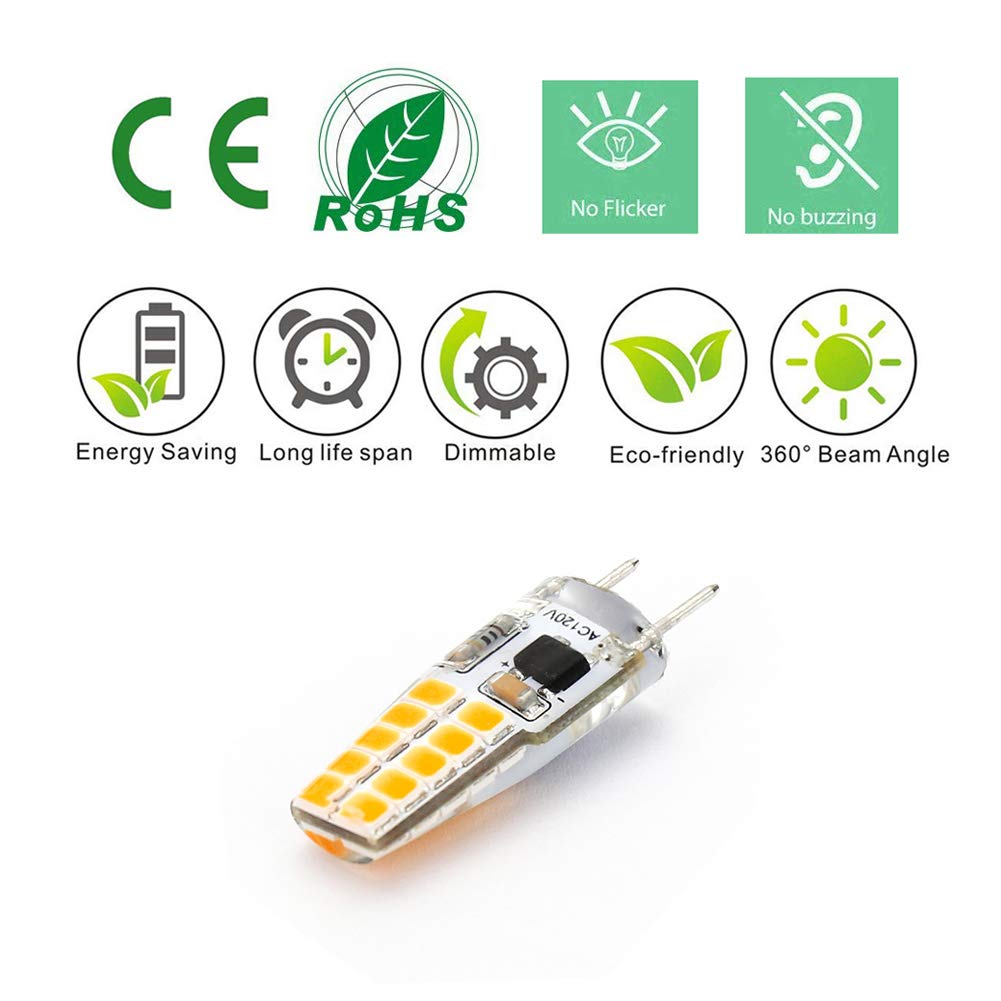 Lacnooe G8 LED Bulb 3W Dimmable Warm White 2700K-3000K 6-Pack Bi-Pin G8 Base Silica Gel