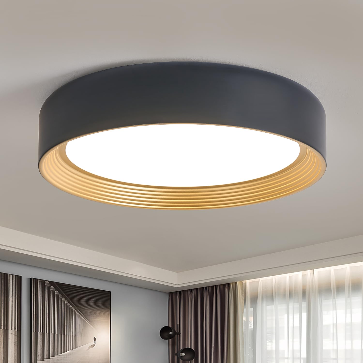 Badiegh Dimmable 15.75 Inch Led Flush Mount Ceiling Light,Modern Black And Gold Lighting Fixture,Round 36W 3000K-6500K 5Cct Ceil