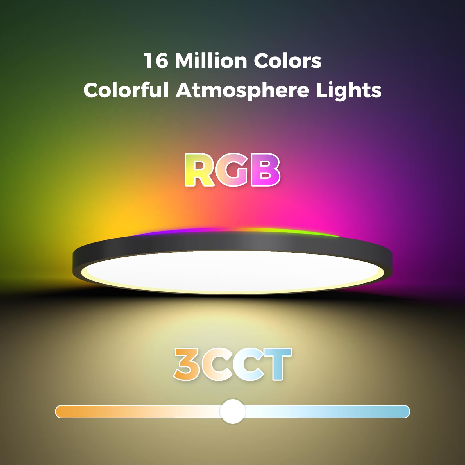 Aphyni Smart Ceiling Led Lights - 15.8 Inch, 36W 3600Lm Round Rgb Flush Mount Ceiling Light For Bedroom & Kids Room - Ce/Erp