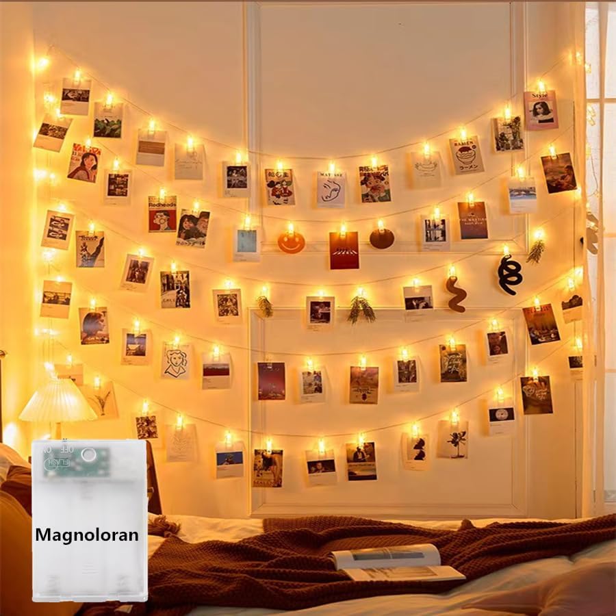 Magnoloran 40 LED Photo Clip String Lights, 14ft, Warm White, Battery Operated, Model PC014-CO-FBA-1, Fairy Lights for Home Decor