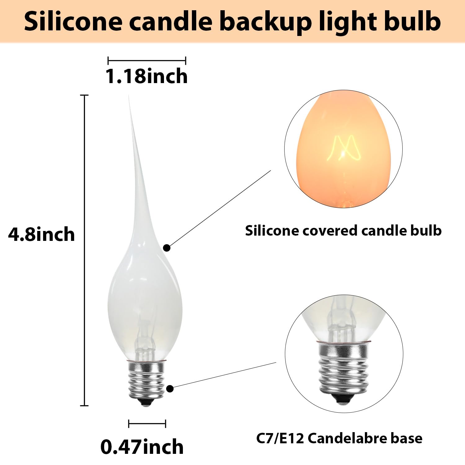 SOTOPOO 12 Pack Warm White Silicone Dipped C7/E12 Candle Bulbs, Shatterproof Electric Replacement Bulbs for Chandeliers and Candelabra