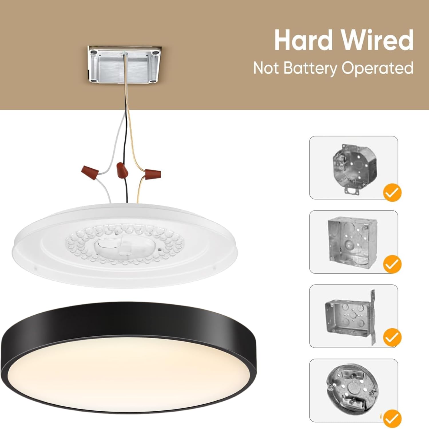 Lightania 15 Inch Flush Mount Ceiling Light, 35W 3500LM, Dimmable, Remote Control, Night Light, Black, Model LXD01-L18HN-BK