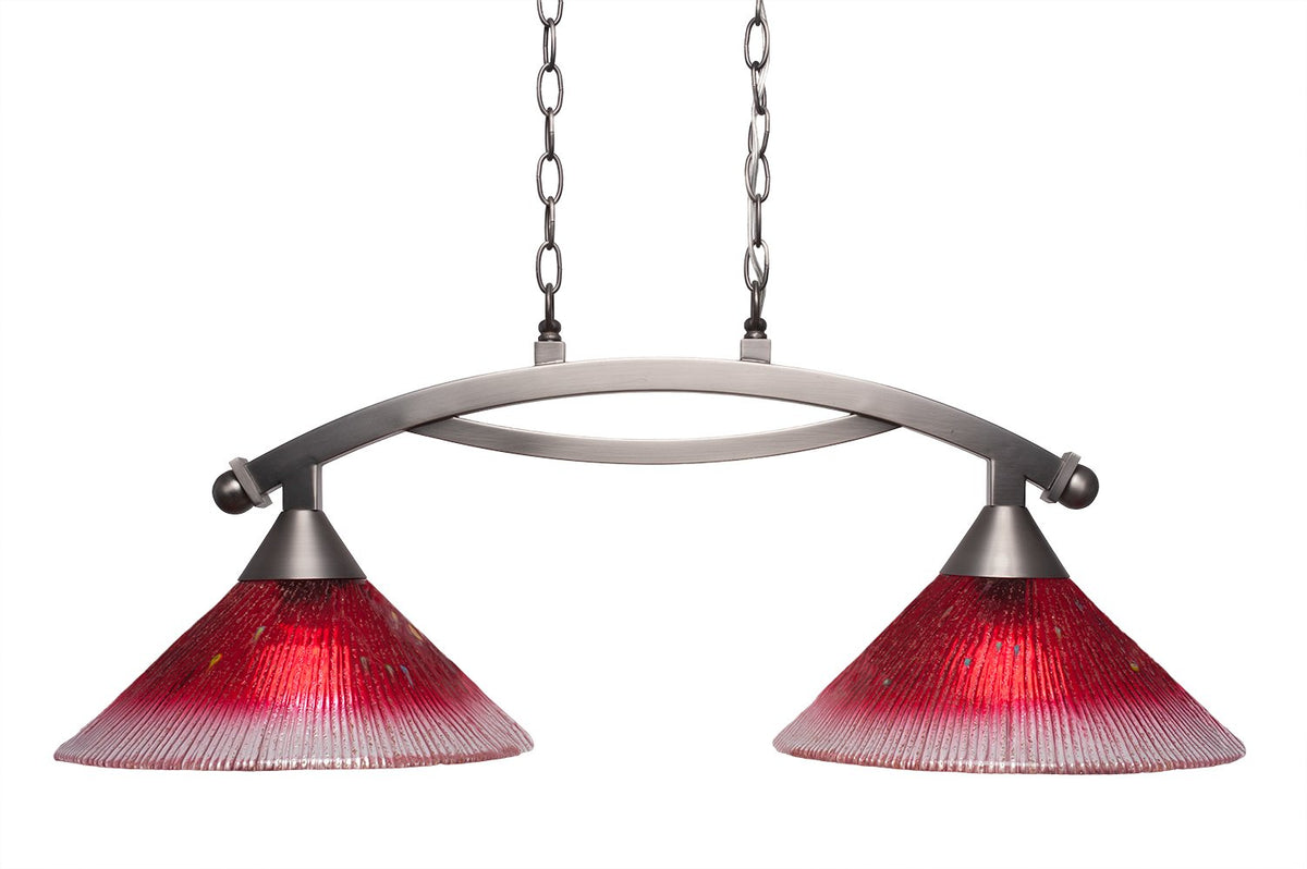 Toltec Lighting 872-BN-706 Bow 2 Light Island Light with 12&quot; Raspberry Glass, Brushed Nickel Finish
