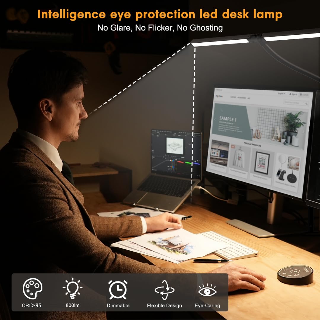 Pzloz LED Desk Lamp - Eye Caring Architect Lamp with Clamp, 24W, Adjustable, Black, Model CLED-5501C, Perfect for Home & Office