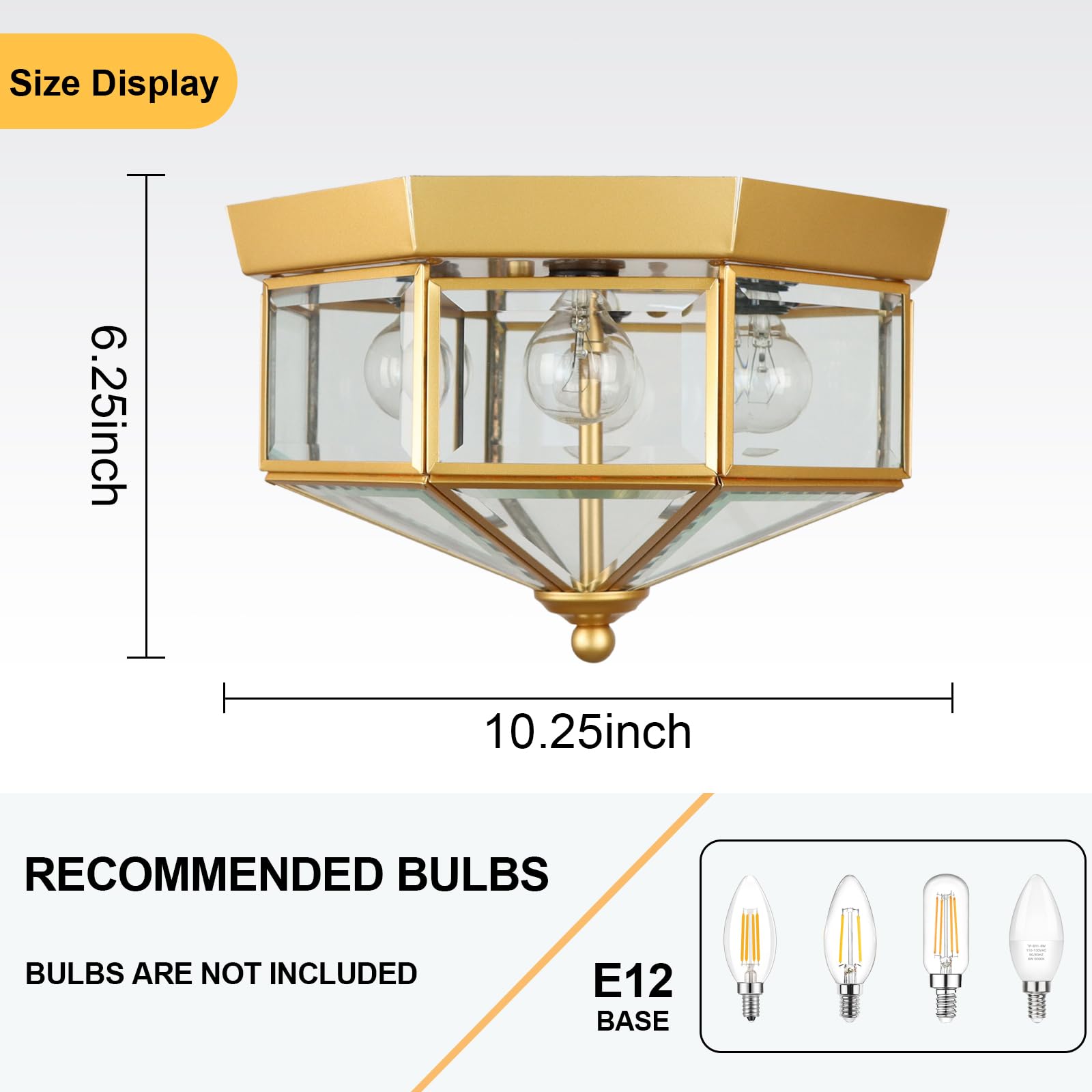 Flush Mount Outdoor Ceiling Light Fixture, 4 Light Exterior Porch Ceiling Lights With Clear Glass, Gold Farmhouse Lighting For I