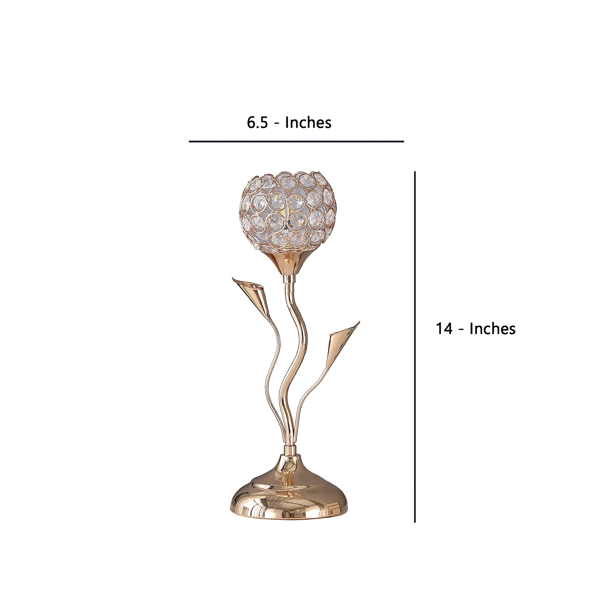 Benjara Bm233924 14 X 4.75 X 6.5 In. Metal Table Lamp With Floral Shade & Acrylic Crystals Gold
