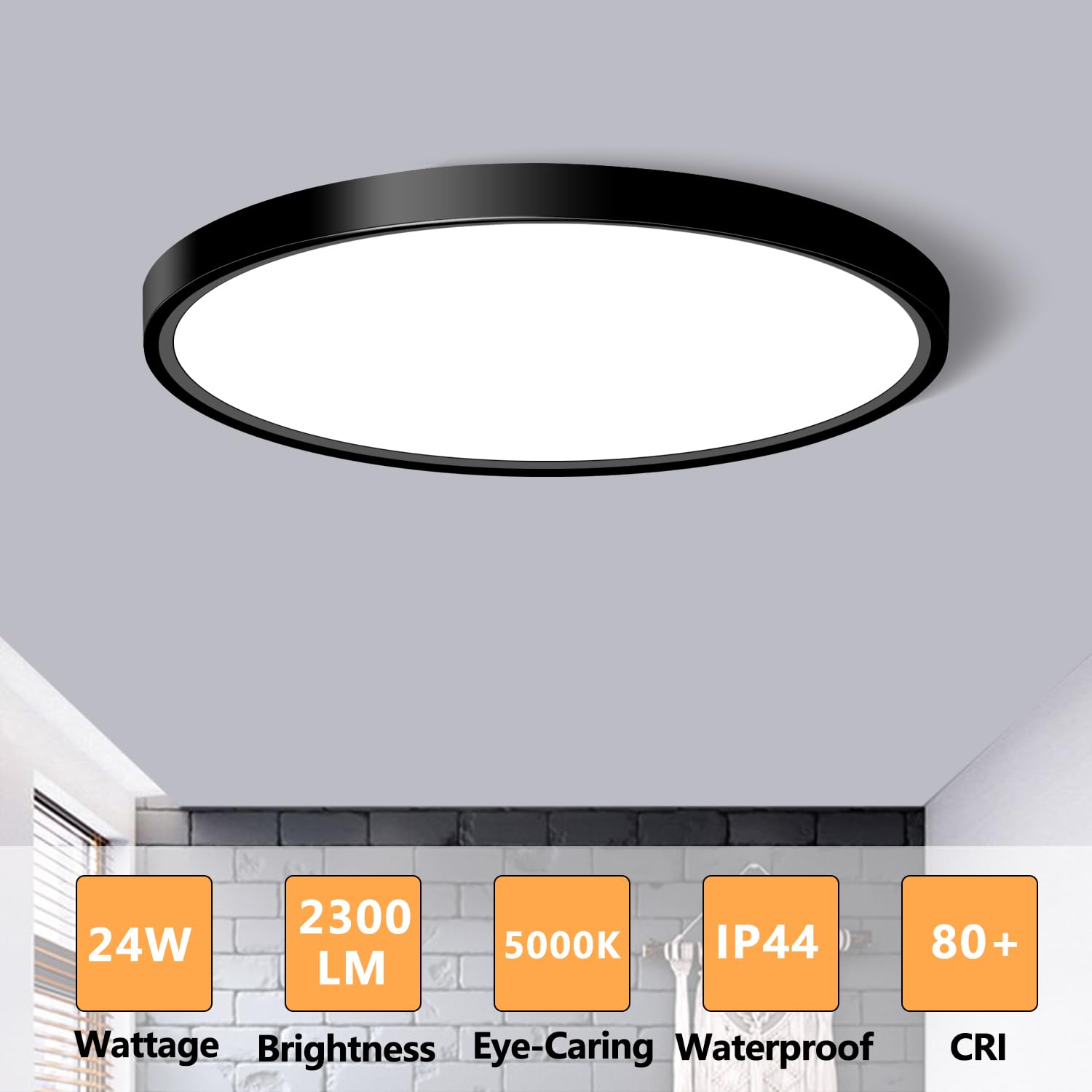 Charyjod Led Flush Mount Ceiling Light Fixture, 12Inch 24W Led Ceiling Light 5000K 2300Lm Ultra Thin Flat Surface Panel Light Lo
