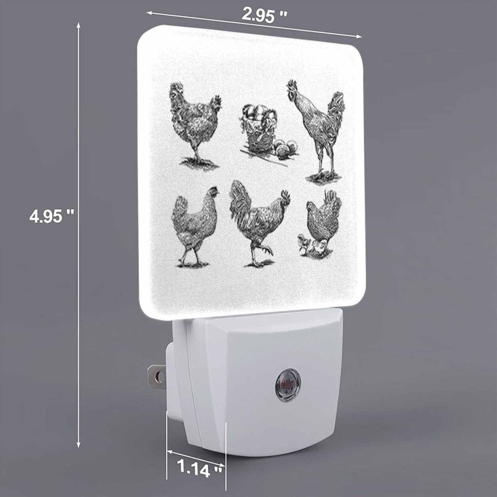 Chrobak LED Night Light with Dusk to Dawn Sensor, Rooster Hen Design, Energy Efficient, Model WML-Night-Light-231023-136